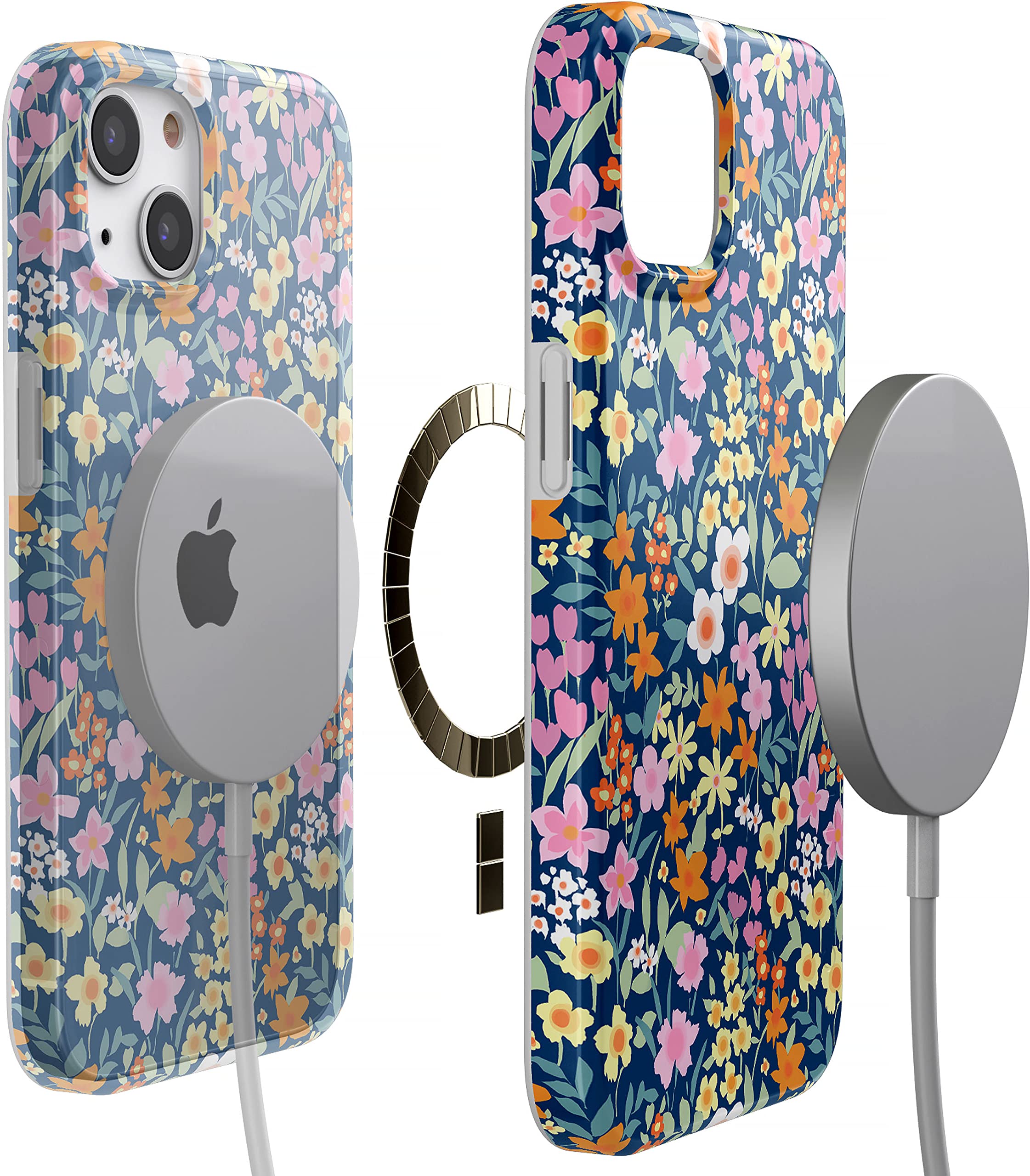 Casely iPhone 13 Case with MagSafe Compatibility - Navy Blue Floral Design Protective Phone Cover | Perfect for Everyday Use, Office & Travel Protection