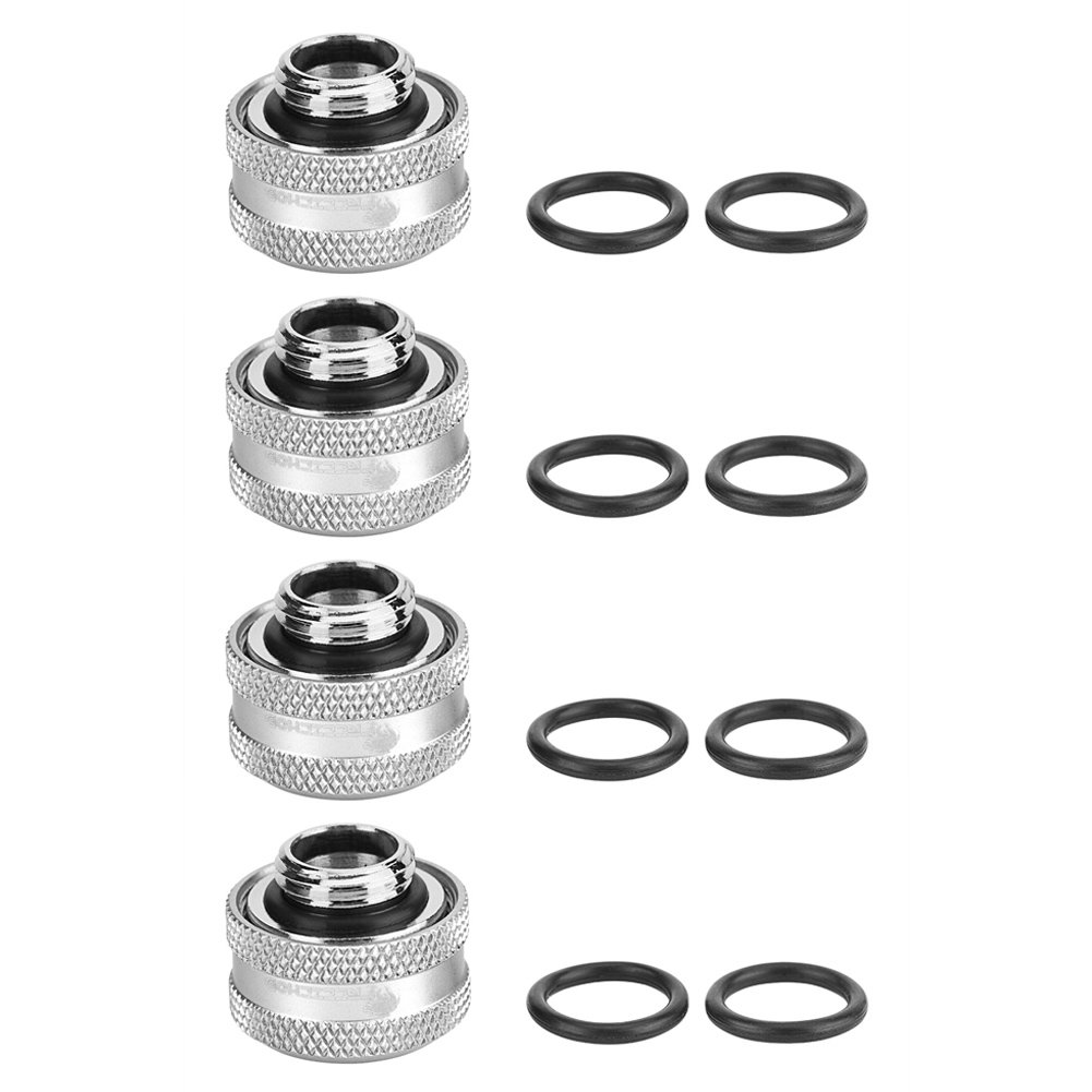 4Pcs Brass PC Water Cooling Fittings - 16mm OD Compression Fittings with Triple-Layer Sealing Rings for Acrylic Tubes - Silver Computer Liquid Cooling System Components for Gaming Rigs & High-Performance PCs