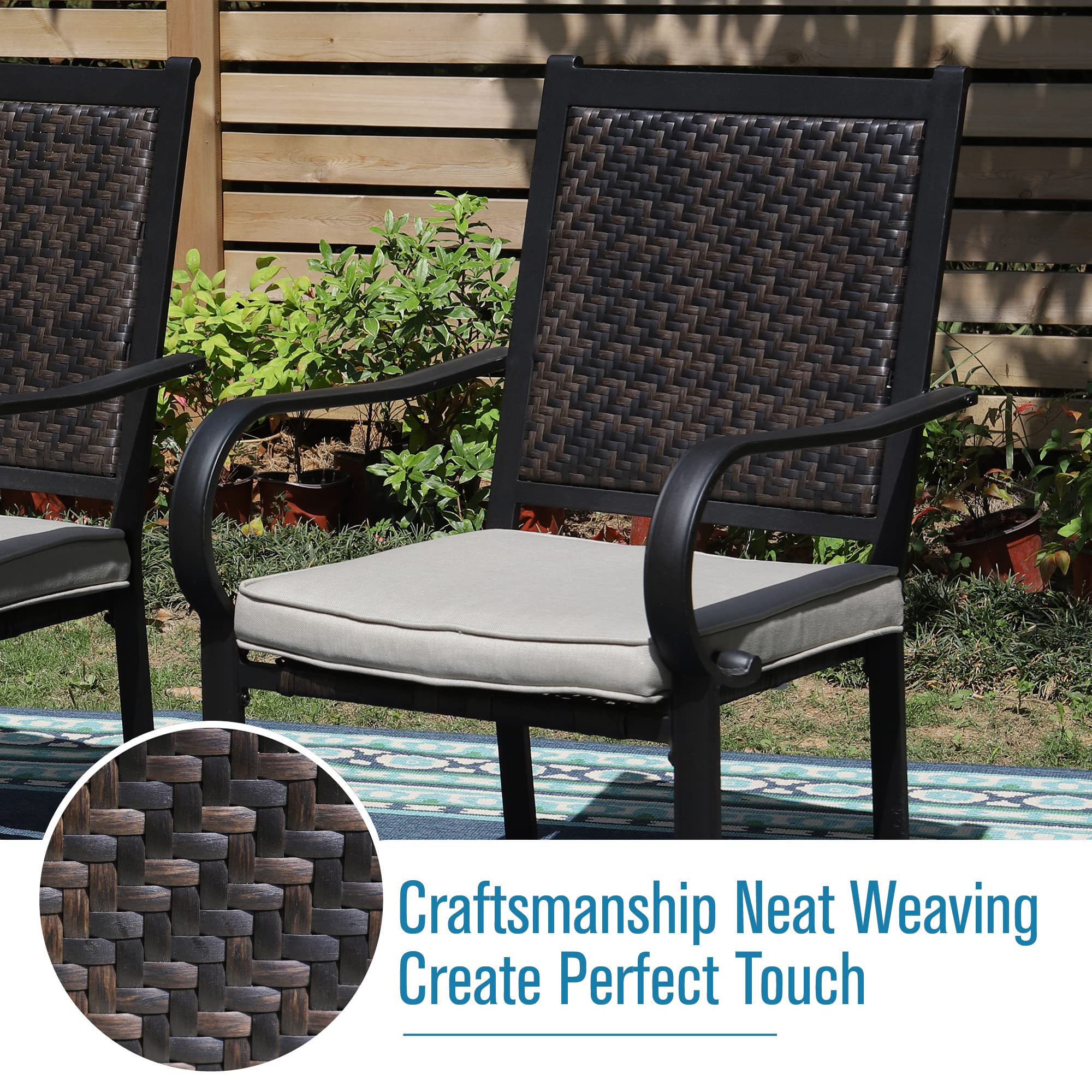 MFSTUDIO 7-Piece Outdoor Dining Set - Black Metal Patio Table with 1.75