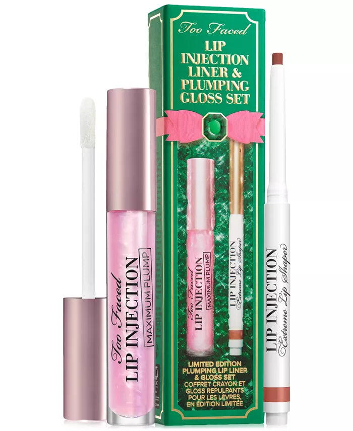 Too Faced Lip Injection Extreme Lip Plumper & Lip Liner Duo Set - Plumping Gloss for Fuller Lips - Perfect for Date Night & Special Occasions