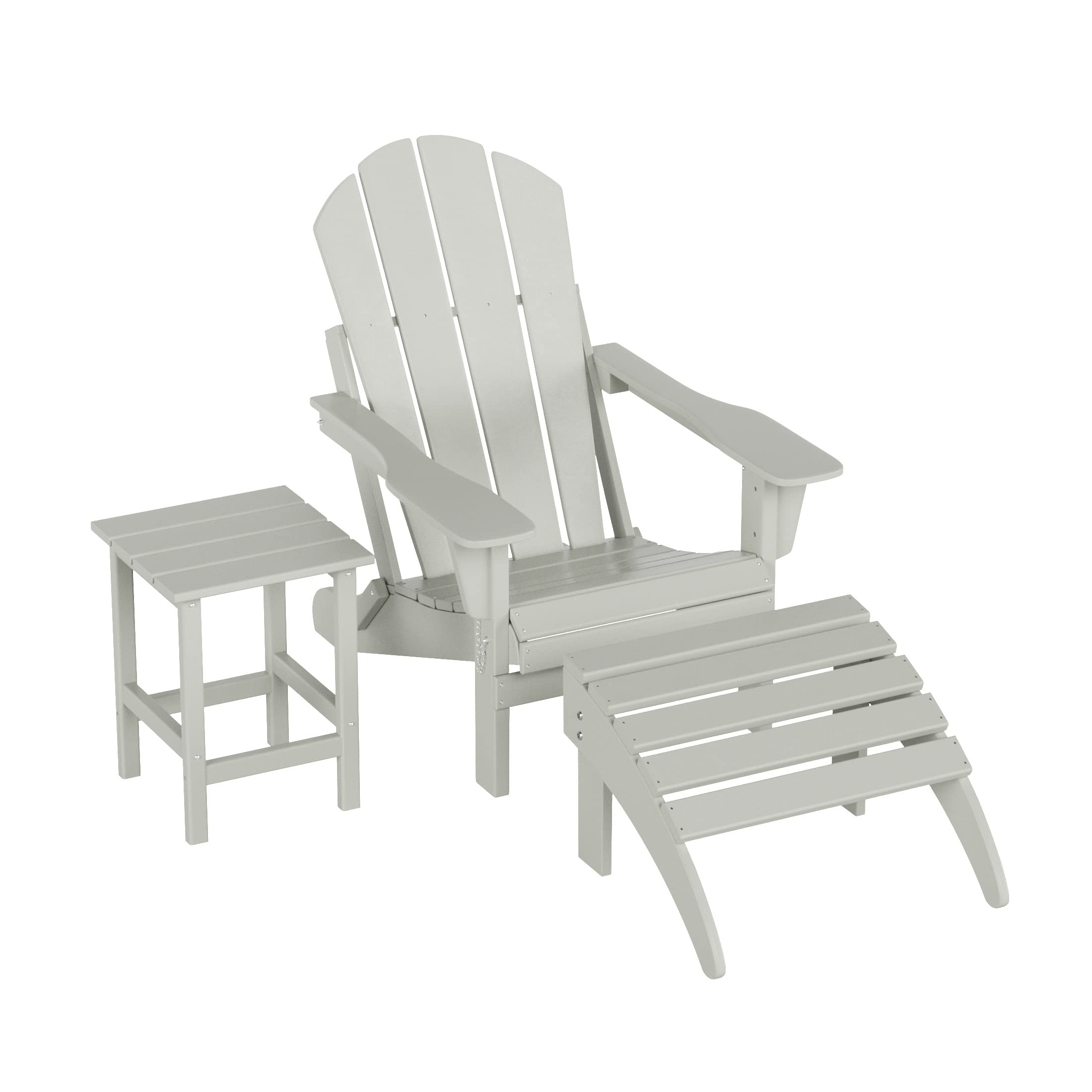 HDPE Adirondack Chair Set with Ottoman & Table - Outdoor Patio, Garden, Backyard Furniture