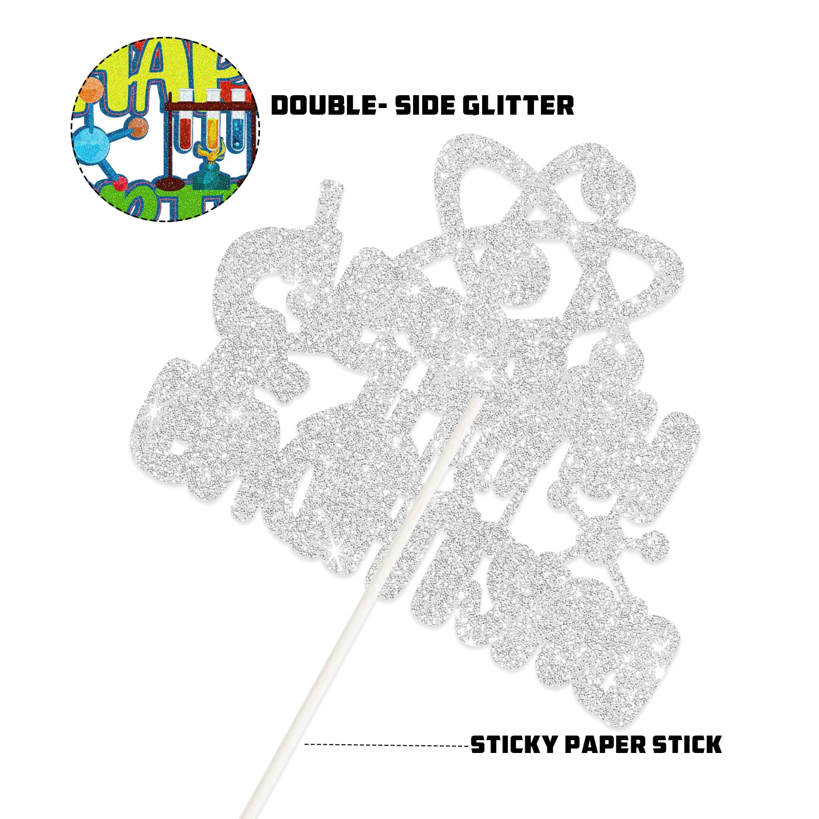Science Theme Happy Birthday Cake Topper - Chemistry Mad Scientist Cake Decorations for Boys & Girls - Gold Party Supplies | Perfect for Birthday Cakes, Cupcakes & Science Themed Parties