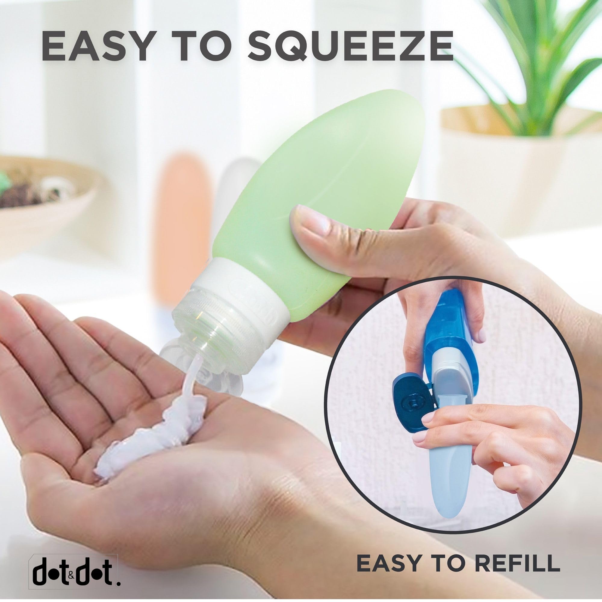 Dot&Dot Leak Proof Travel Bottles for Toiletries (3oz) - TSA Approved Silicone Shampoo & Conditioner Containers with Labels - Perfect for Airplane Carry-On, Gym, Camping & Vacation Essentials