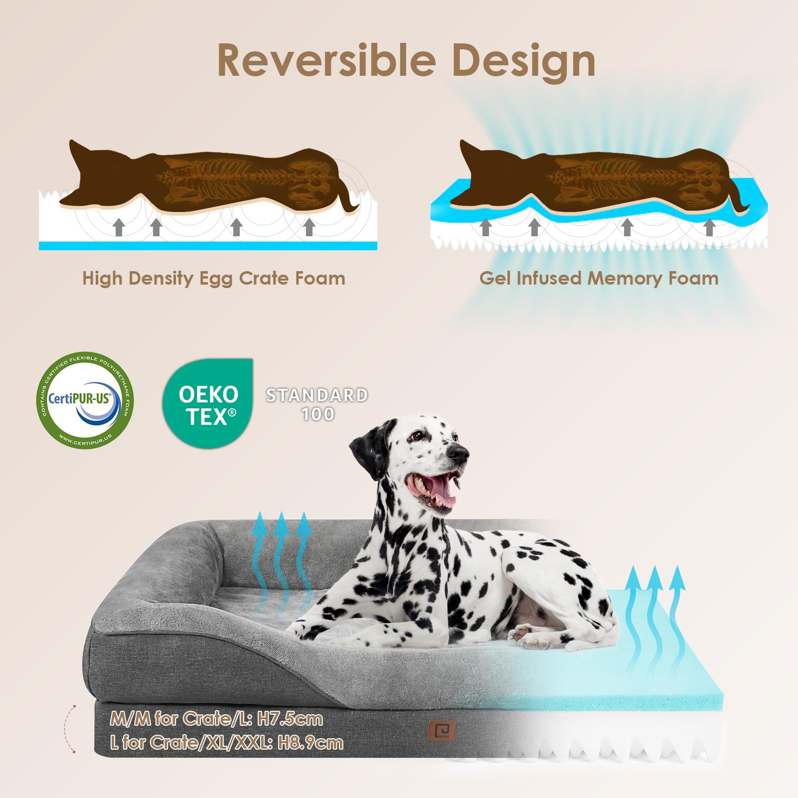 **EHEYCIGA Extra Large Orthopedic Memory Foam Dog Bed for X-Large Dogs, 42x30x7.5 Inch Washable Bolster Pet Sofa with Removable Waterproof Cover – Grey – Perfect for Living Room, Bedroom & Pet-Friendly Spaces**