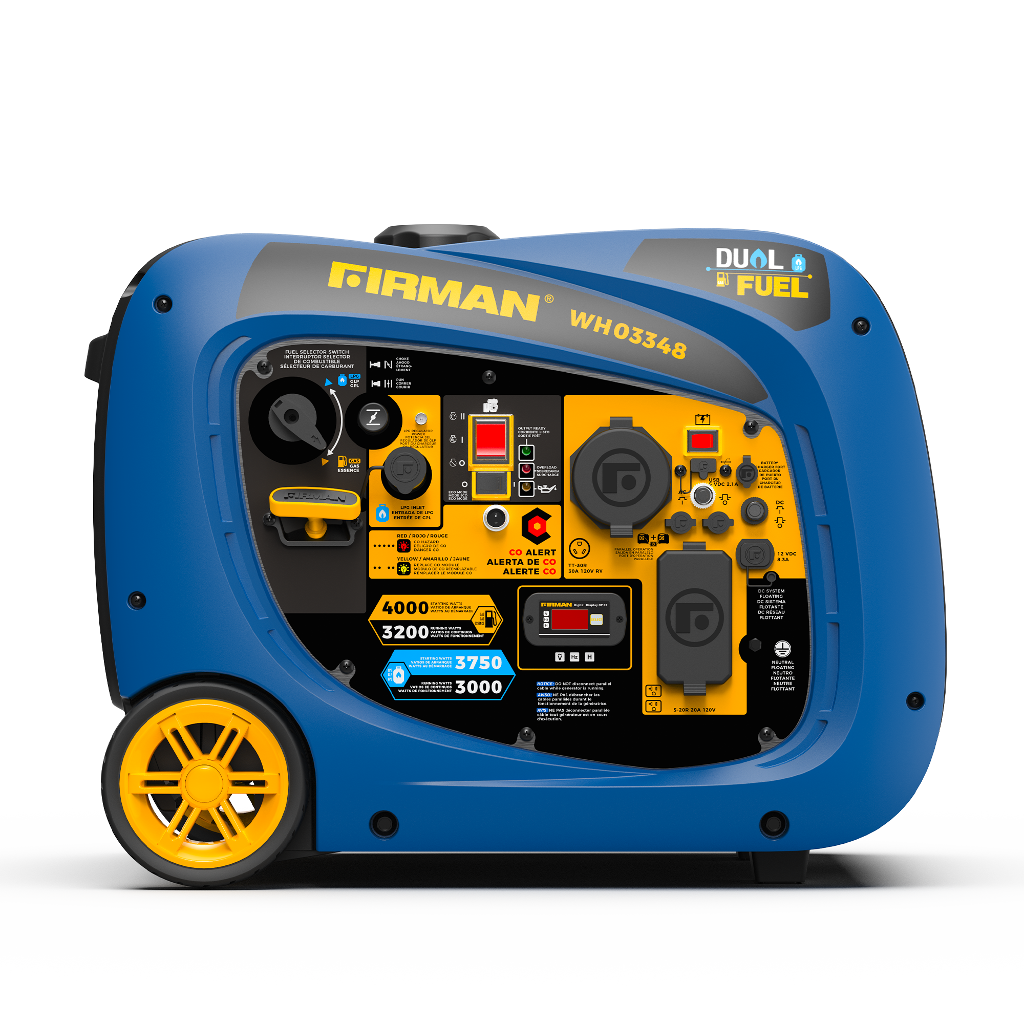 4000W Dual Fuel Inverter Generator with Electric Start & CO Alert - Portable Power for Camping, RV Trips & Emergency Backup