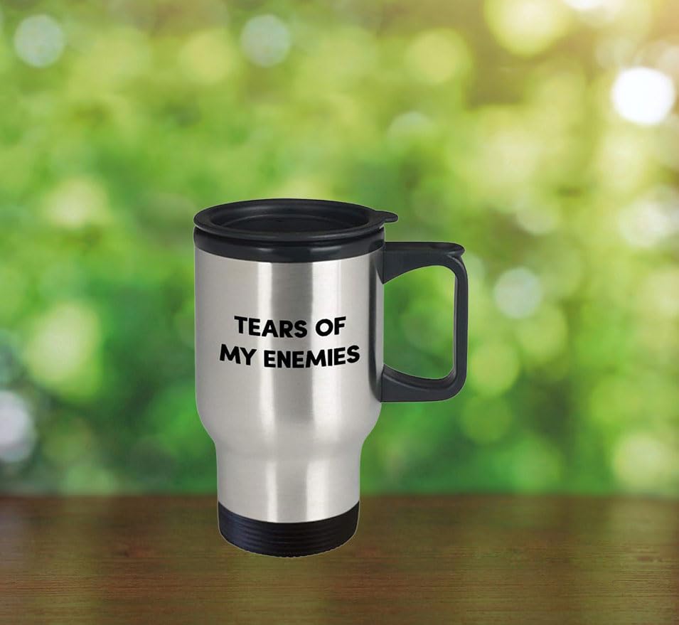 Tears of My Enemies Travel Mug - 20oz Insulated Stainless Steel Coffee Tumbler for Hot Tea & Cocoa - Funny Novelty Gift for Birthday, Christmas, Anniversary - Perfect for Office Humor, Coffee Lovers & Gag Gift Exchanges