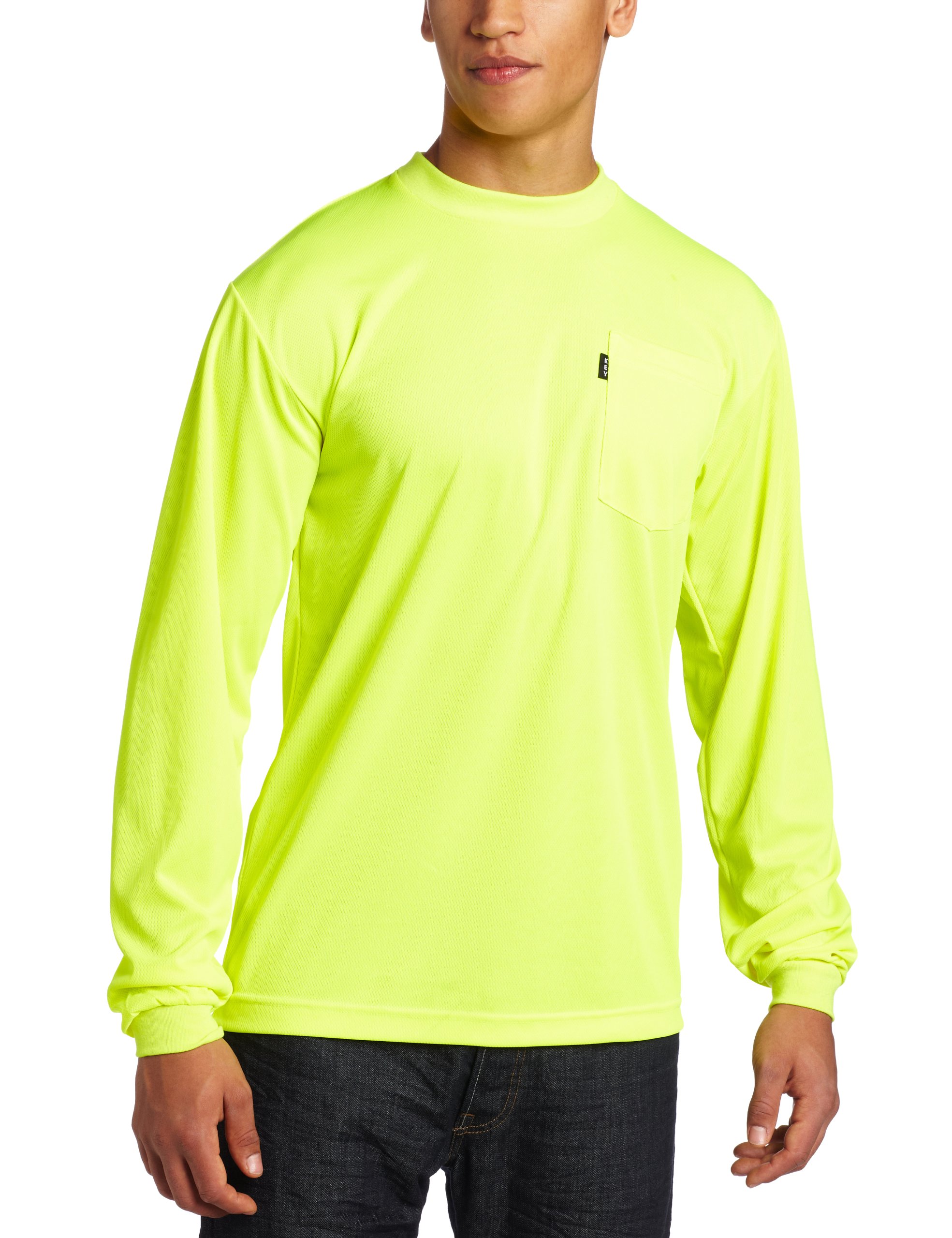 High Visibility Men's Long Sleeve Waffle Weave Pocket T-Shirt - Reflective Work Shirt for Construction, Night Running & Outdoor Safety