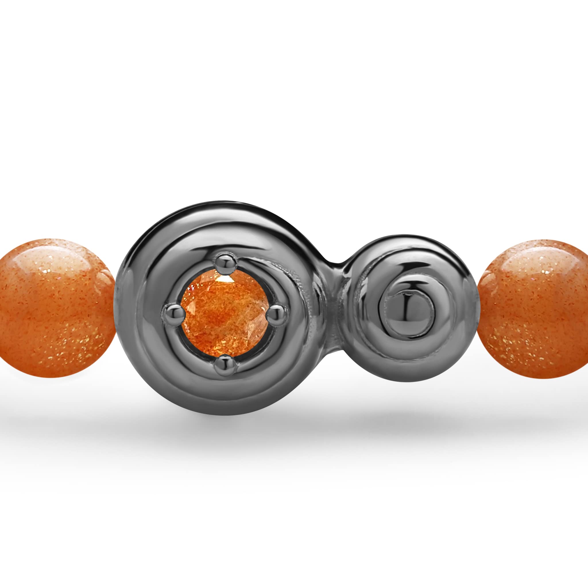 Sunstone Bead Bracelet - Natural Chakra Healing Crystal Stretch Yoga Bracelet with Charm - Buddhist Power Balance Birthstone Jewelry for Meditation, Yoga & Spiritual Wellness