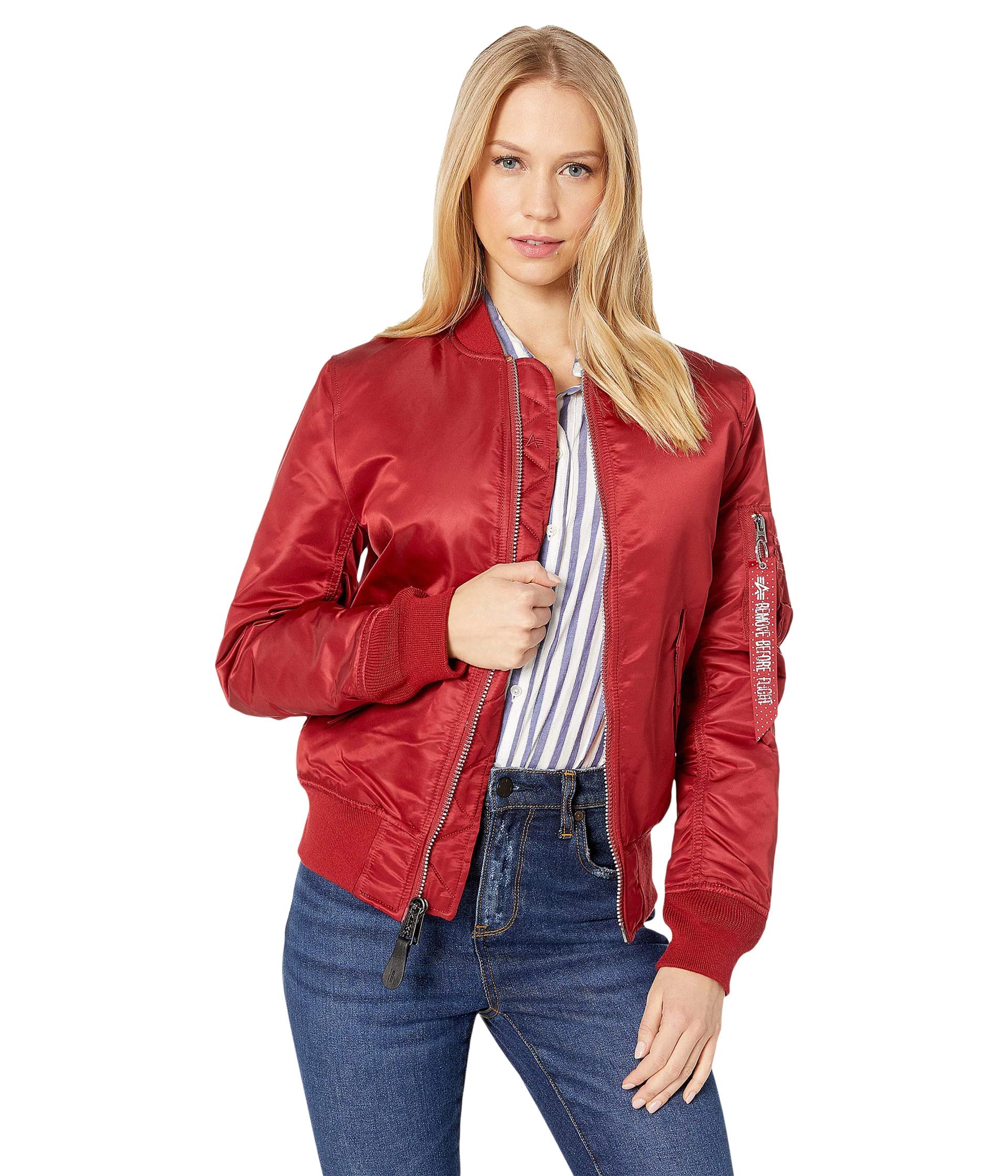 Alpha Industries Women's MA-1 Flight Jacket - Lightweight Bomber Jacket for Women, Water-Resistant & Stylish (Black) - Perfect for Casual Wear, Travel & Outdoor Adventures