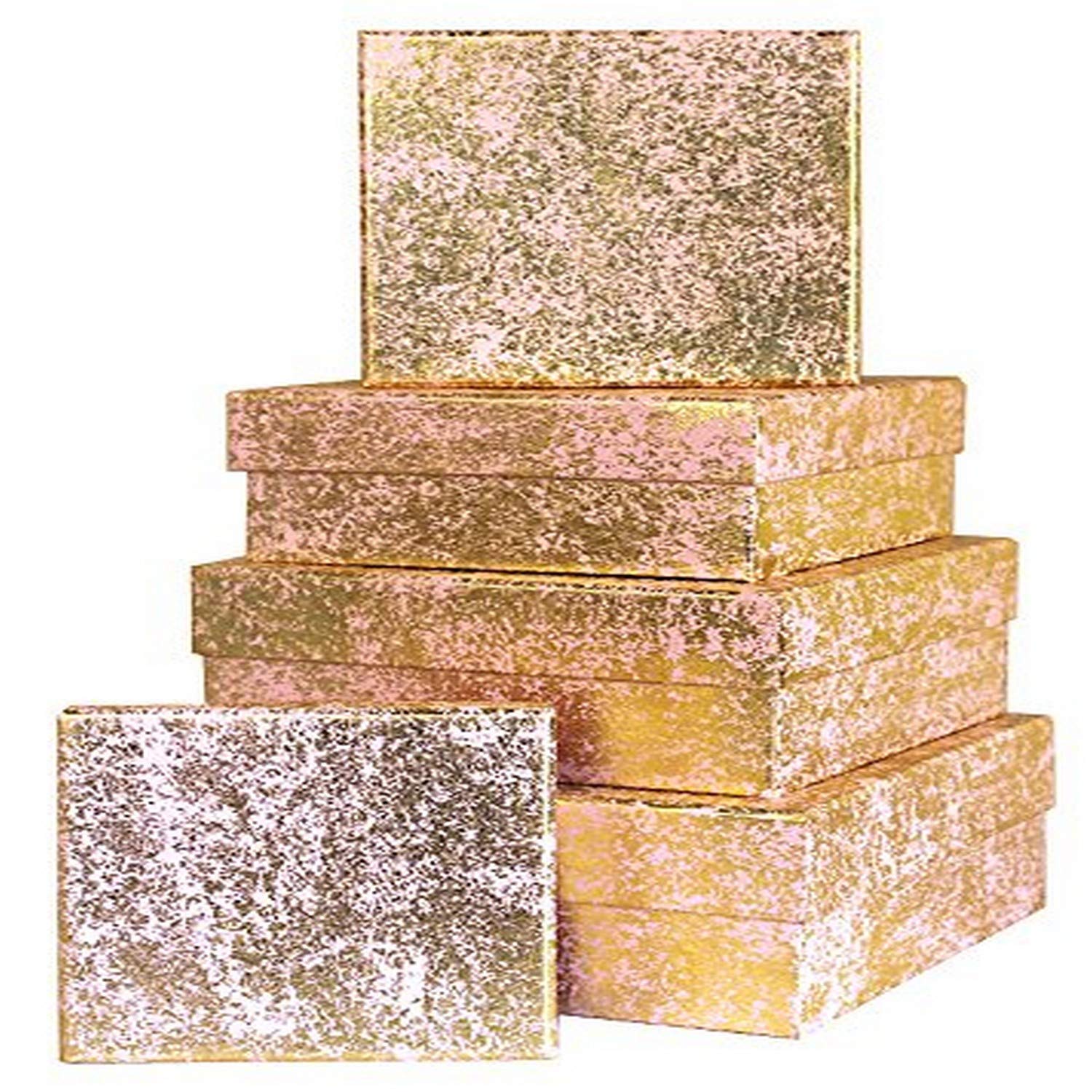 Luxury 5-Piece Nested Gift Box Set - Elegant Gold Crush Pink for Jewelry, Cosmetics & Wedding Favors - Perfect for Birthday, Anniversary & Holiday Gifting