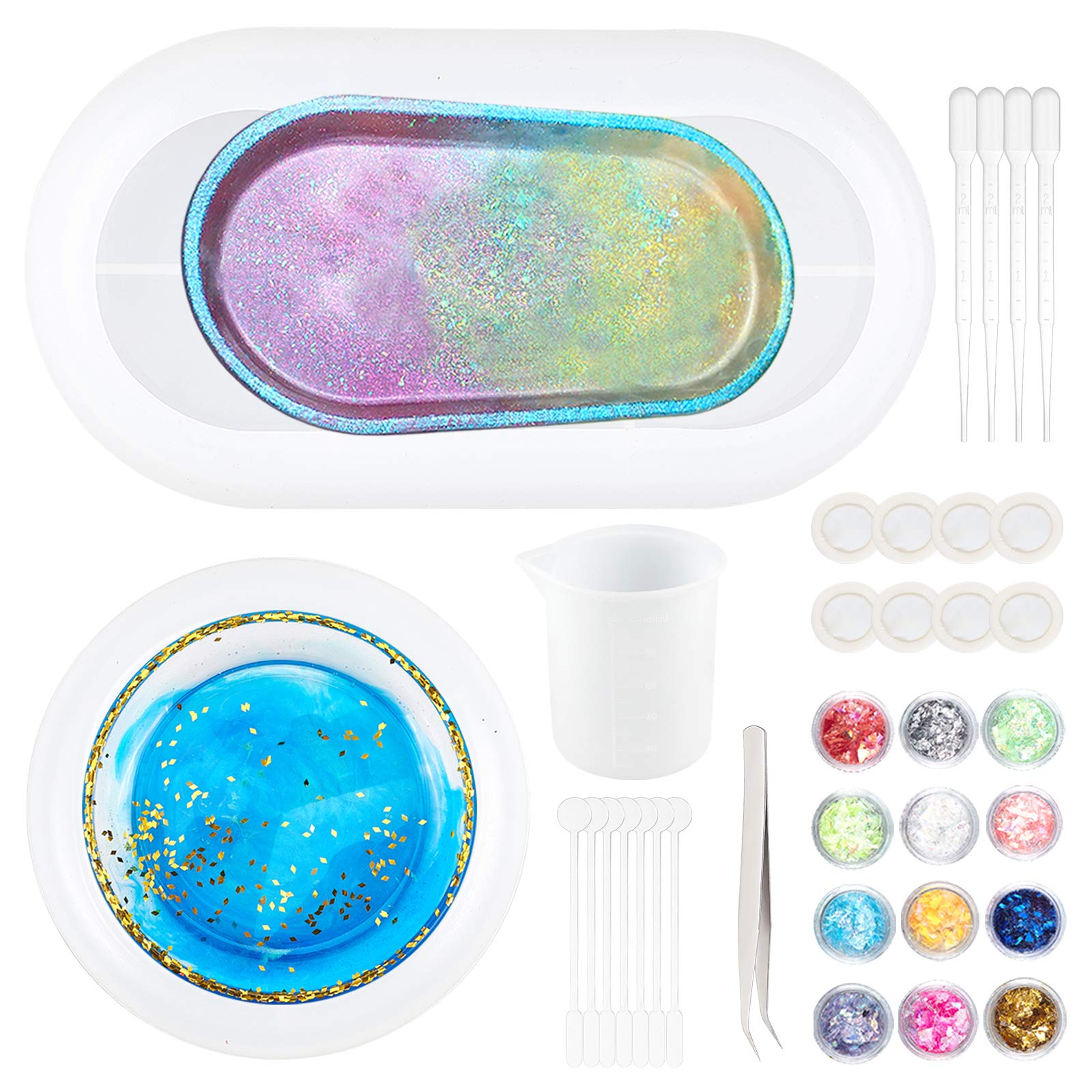 OLYCRAFT 46PCS Silicone Soap Dish Molds & Epoxy Resin Jewelry Tray Molds Set with Accessories - DIY Craft Supplies for Making Ring Dishes, Soap Holders & Home Decor