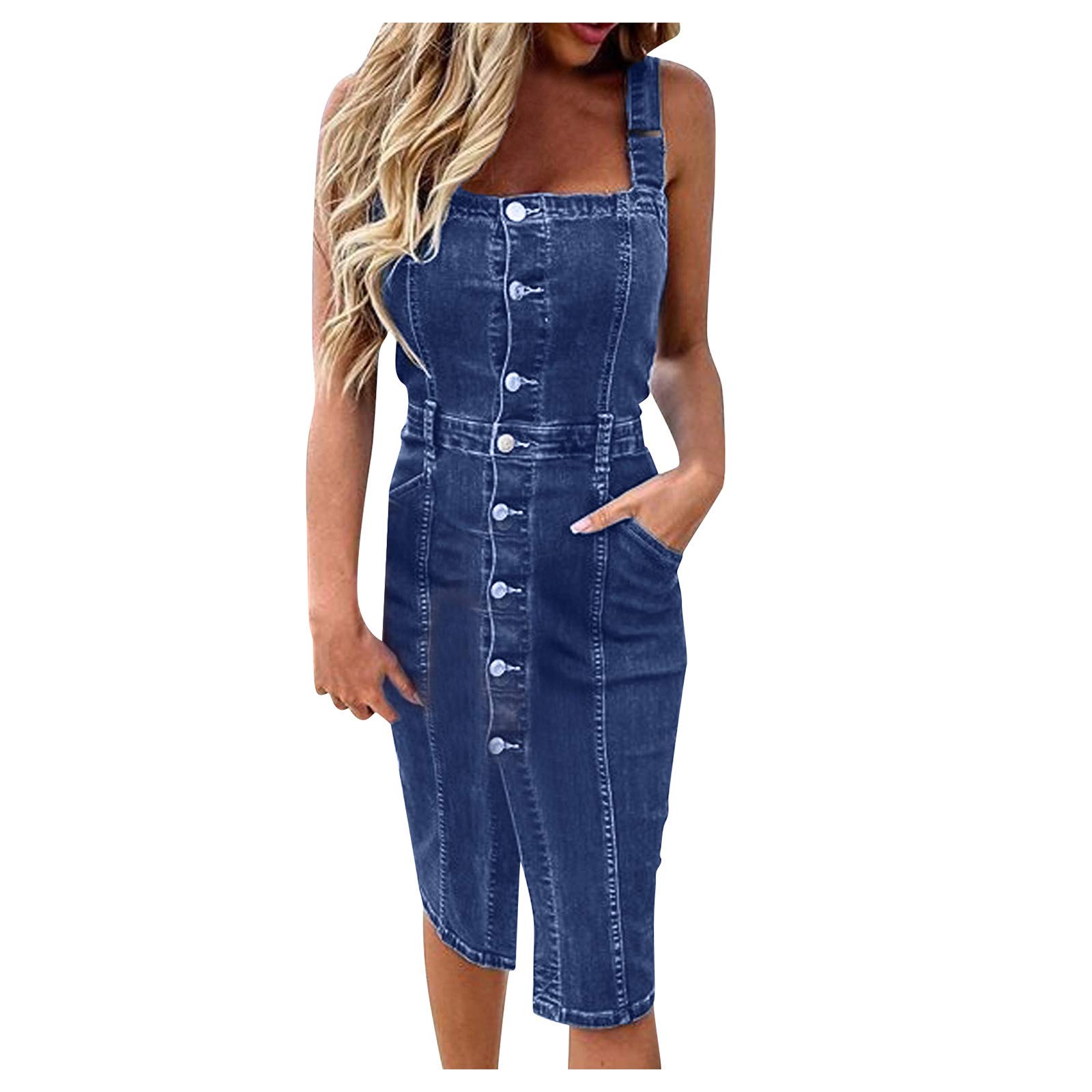 Stylish Plus Size Denim Button-Up Short Sleeve Dress with Pleated Neckline - Casual V-Neck Jean Dress for Women | Perfect for Summer Outings, Date Nights & Office Wear