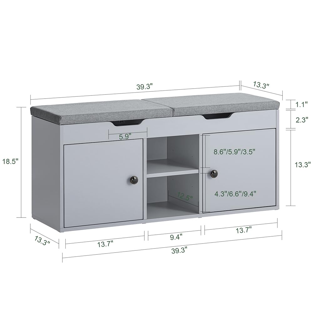 Haotian Storage Bench with Adjustable Shelf & Removable Cushion - Modern Shoe Cabinet for Bedroom, Entryway & Hallway | Grey Ottoman Bench for Organizing Shoes & Home Decor (FSR96-DG)