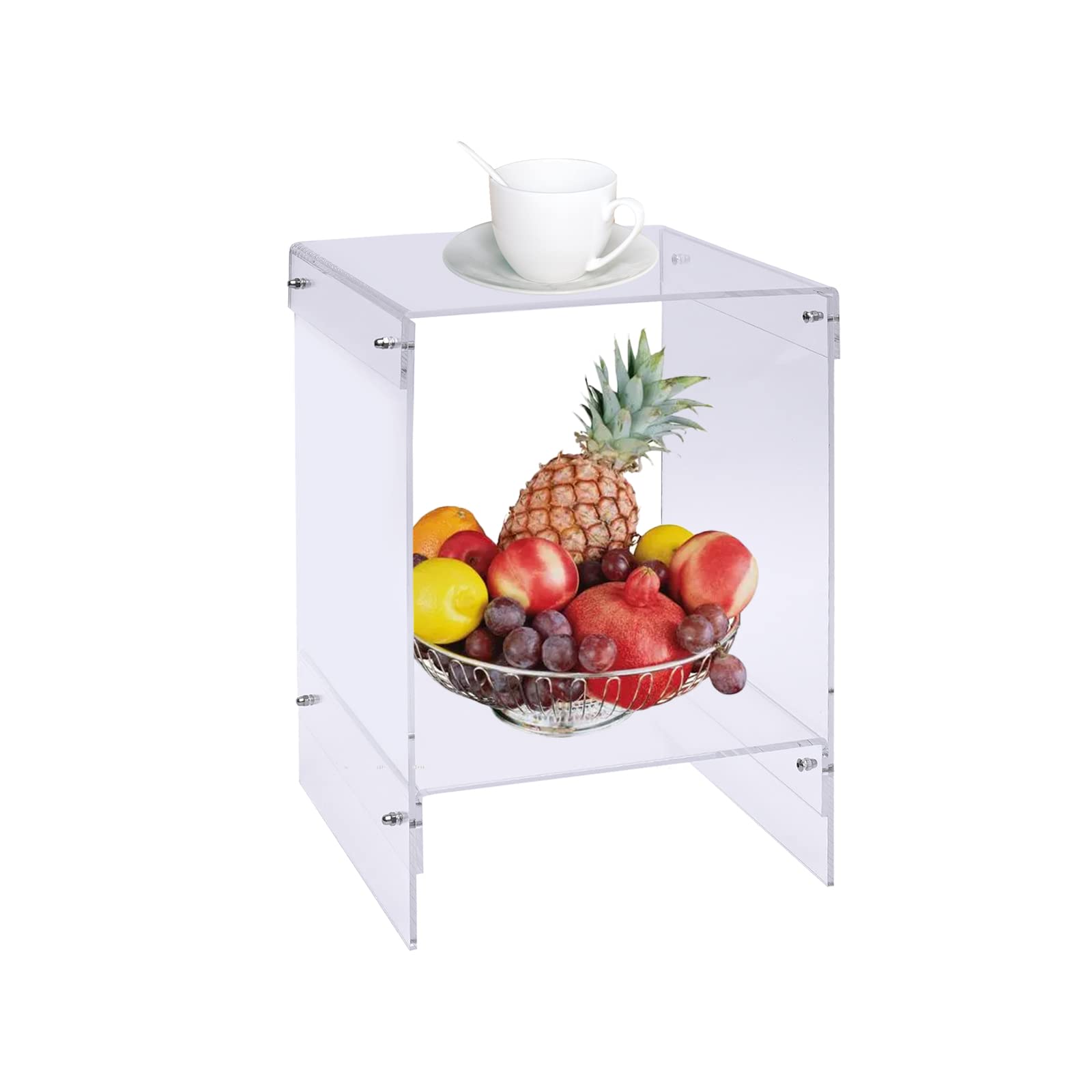Acrylic Double Layer Coffee Table - Portable, Lightweight Small Side Table with Storage for Living Room, Bedroom & Office | Perfect as Nightstand, Sofa Table or End Table