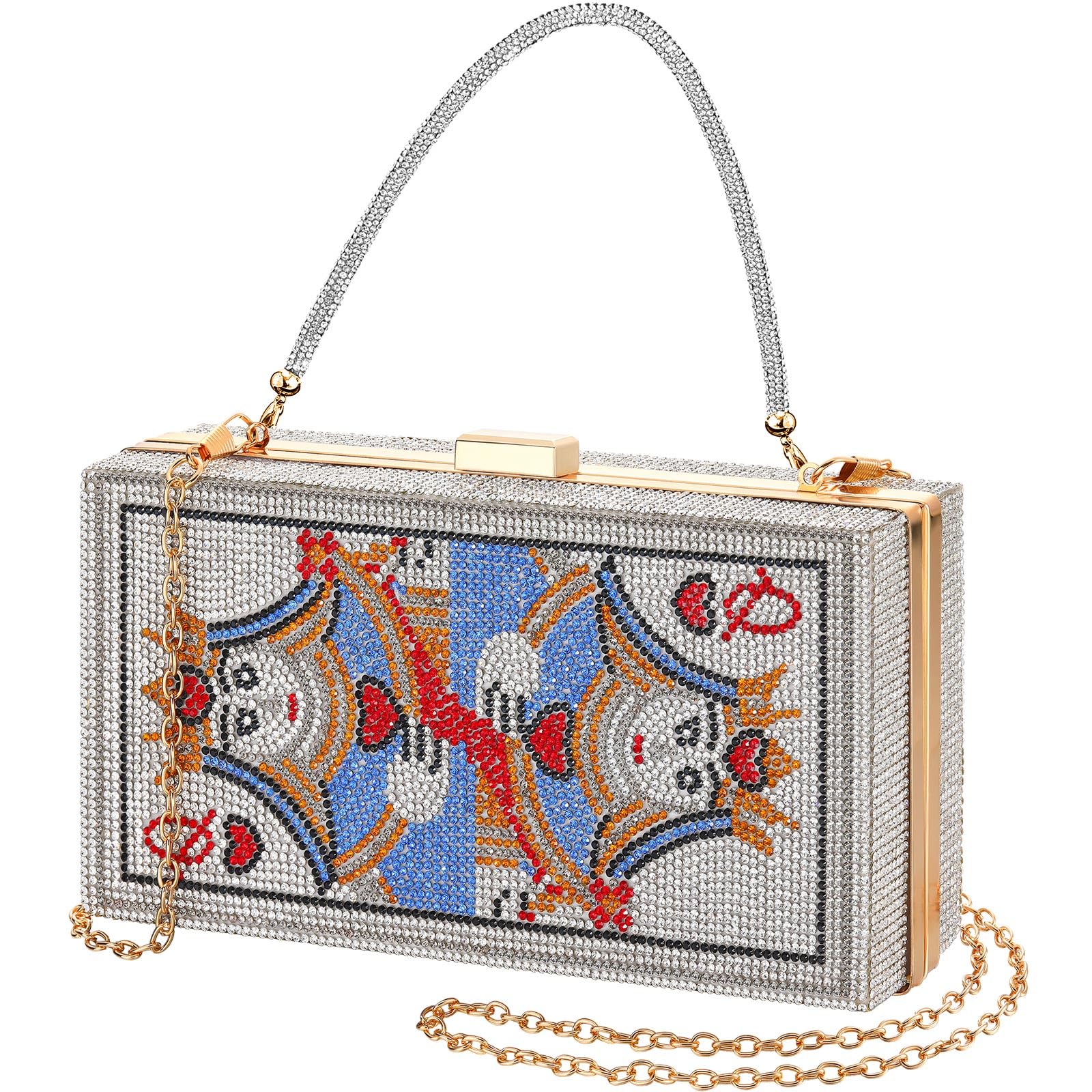 Elegant Rhinestone Casino Evening Clutch for Women - Vegas Poker Card Purse with Queen Hearts Design - Perfect for Casino Nights, Parties & Unique Gifts