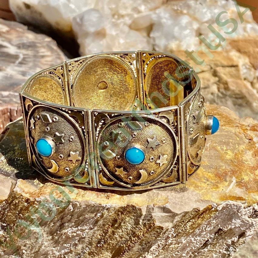 Vintage Gold Washed 800 Silver Moon and Stars Charm Bracelet - Perfect for Boho Chic Outfits & Festival Jewelry