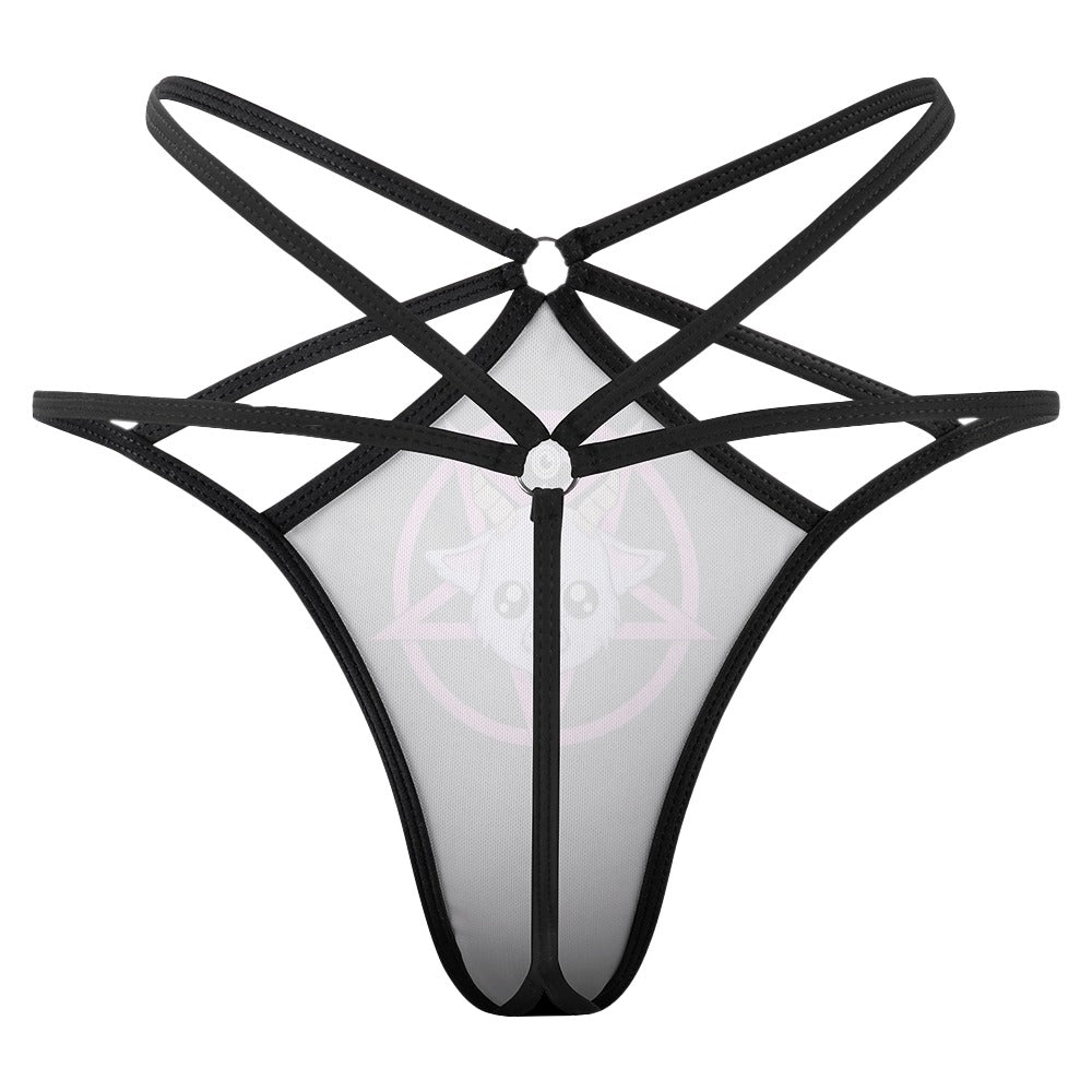 Gothic Goat and Pentagram T-Back Thong - Sexy Lingerie for Women, Gothic Fashion, BDSM, and Alternative Style - Perfect for Halloween, Cosplay, and Fetish Wear