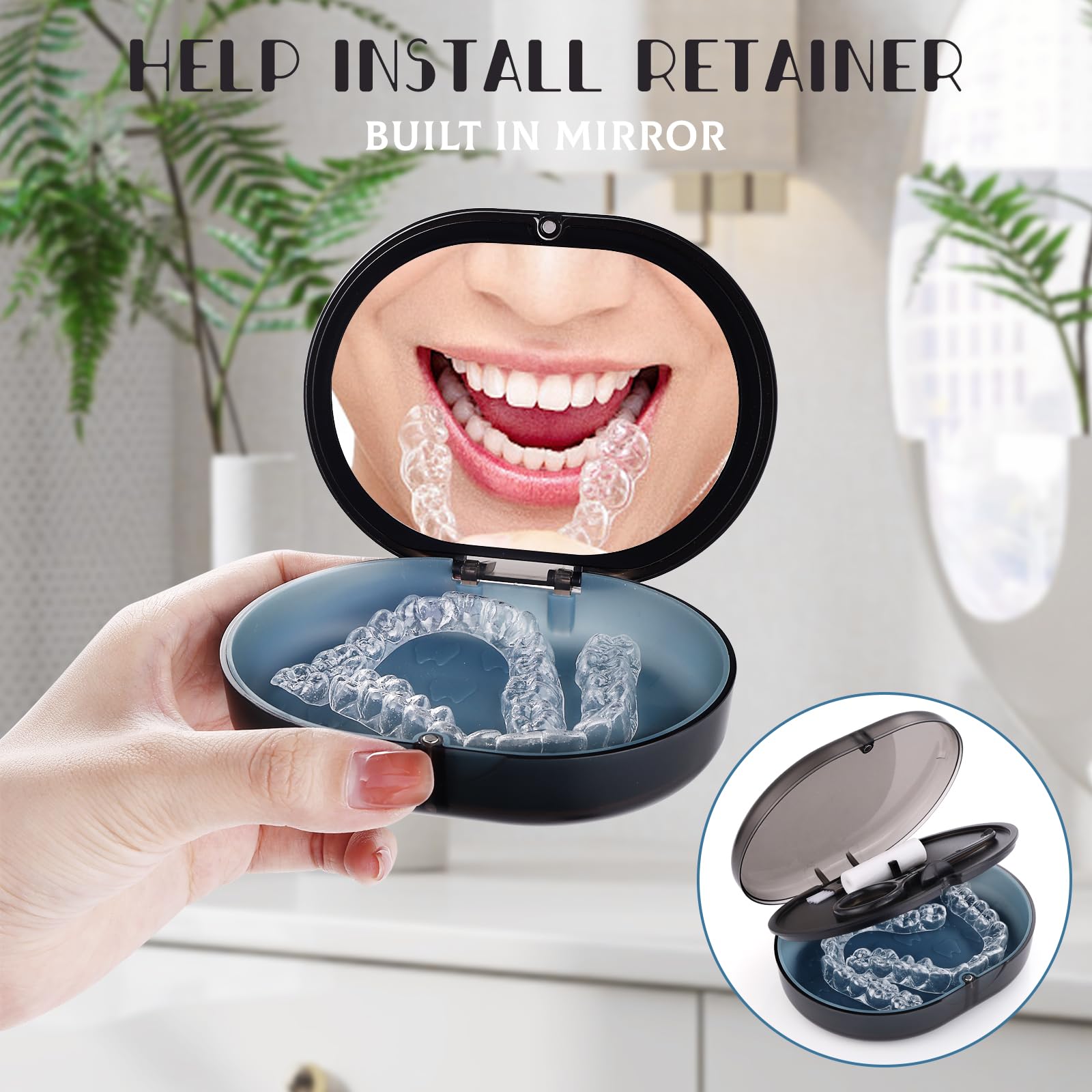 Double-Layer Orthodontic Retainer Case with Belt, Chewing Tool, Cleaning Brush & Mirror - Perfect for Retainers, Mouth Guards & Dentures - Travel-Friendly Dental Storage Solution for Home, Gym & Work