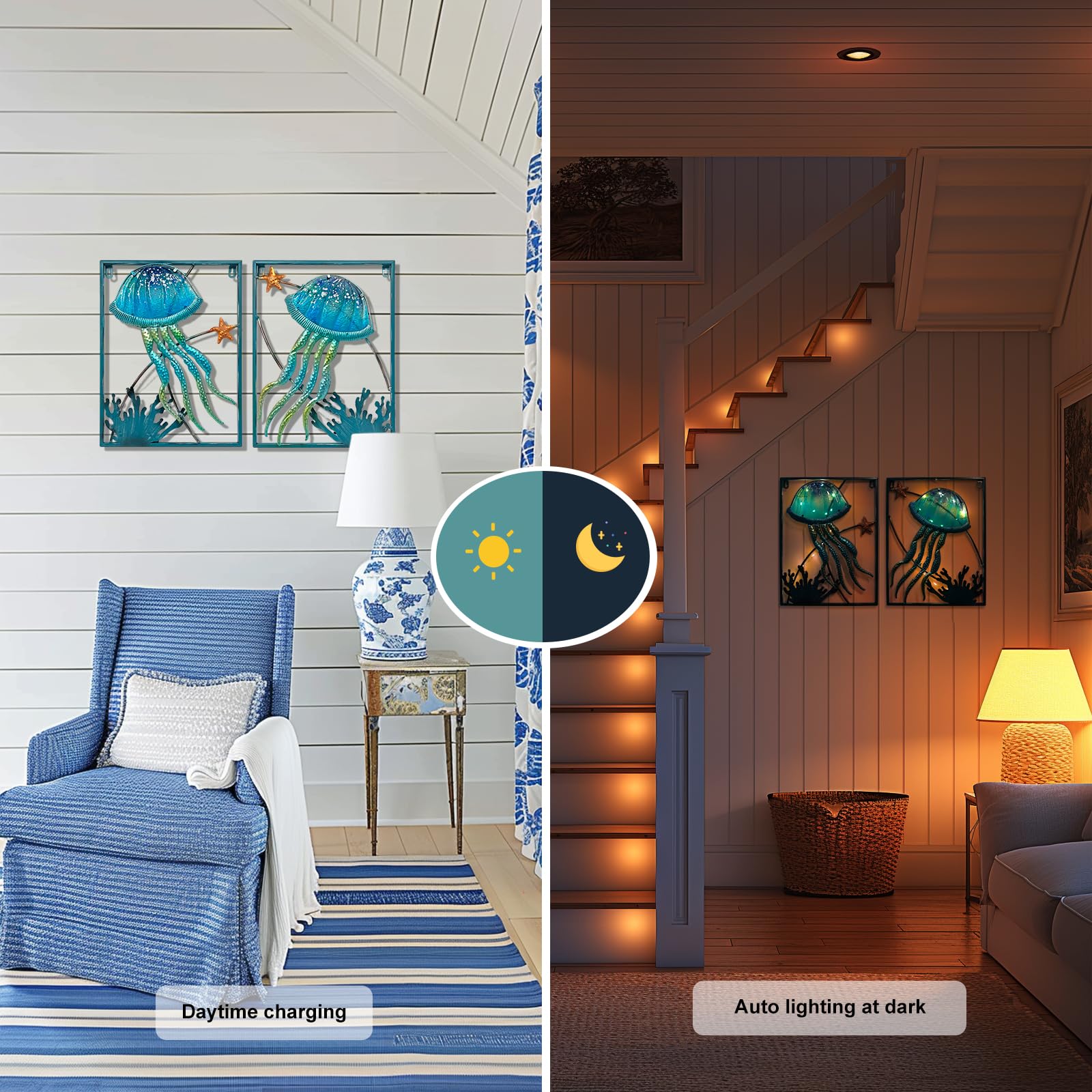 LIFFY LED Jellyfish Wall Art - Glass Sculpture for Pool & Beach Decor