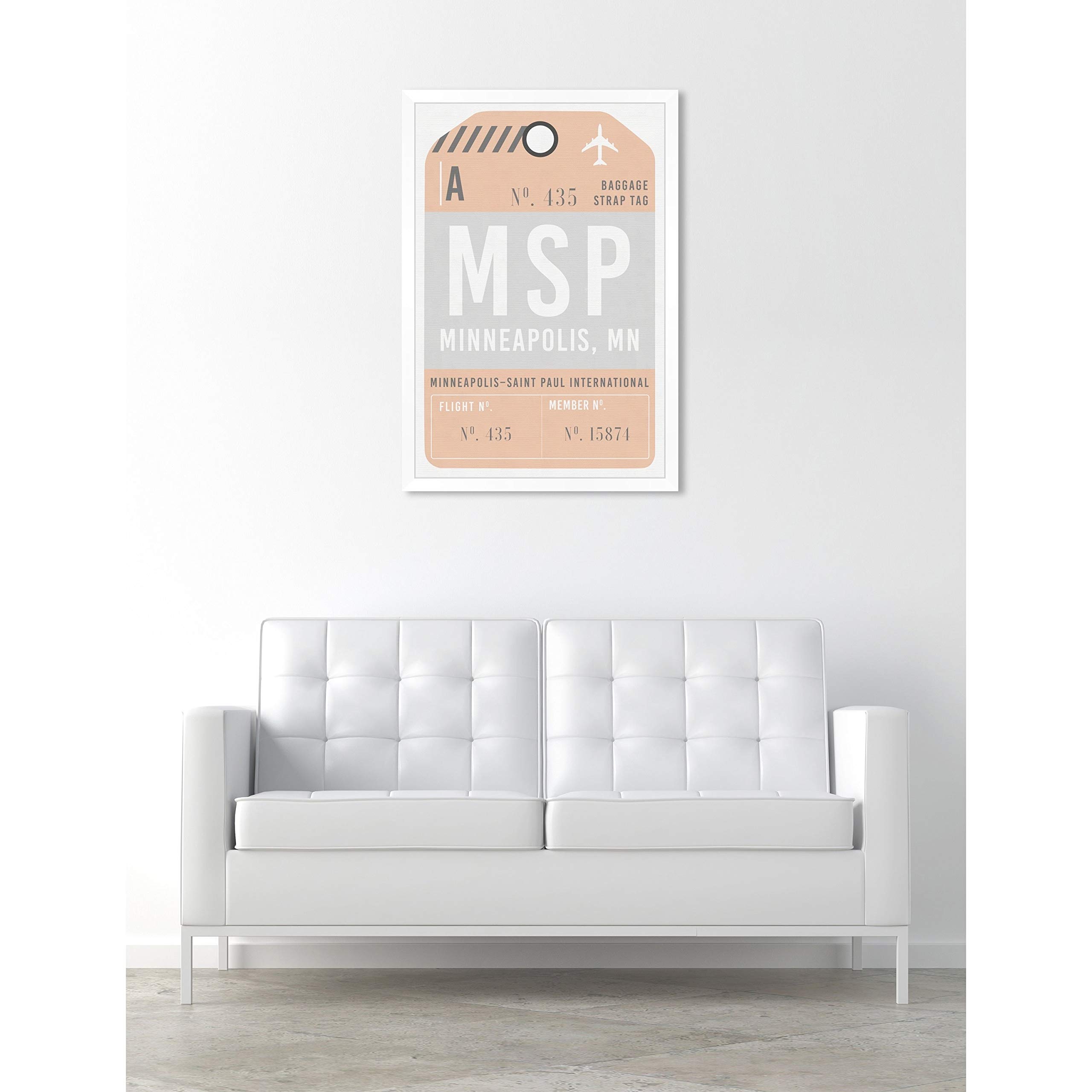 Oliver Gal 'Minneapolis Luggage Tag' Framed Wall Art Print - 24x36 Inches - Travel Inspired Decor for Living Room, Bedroom or Office