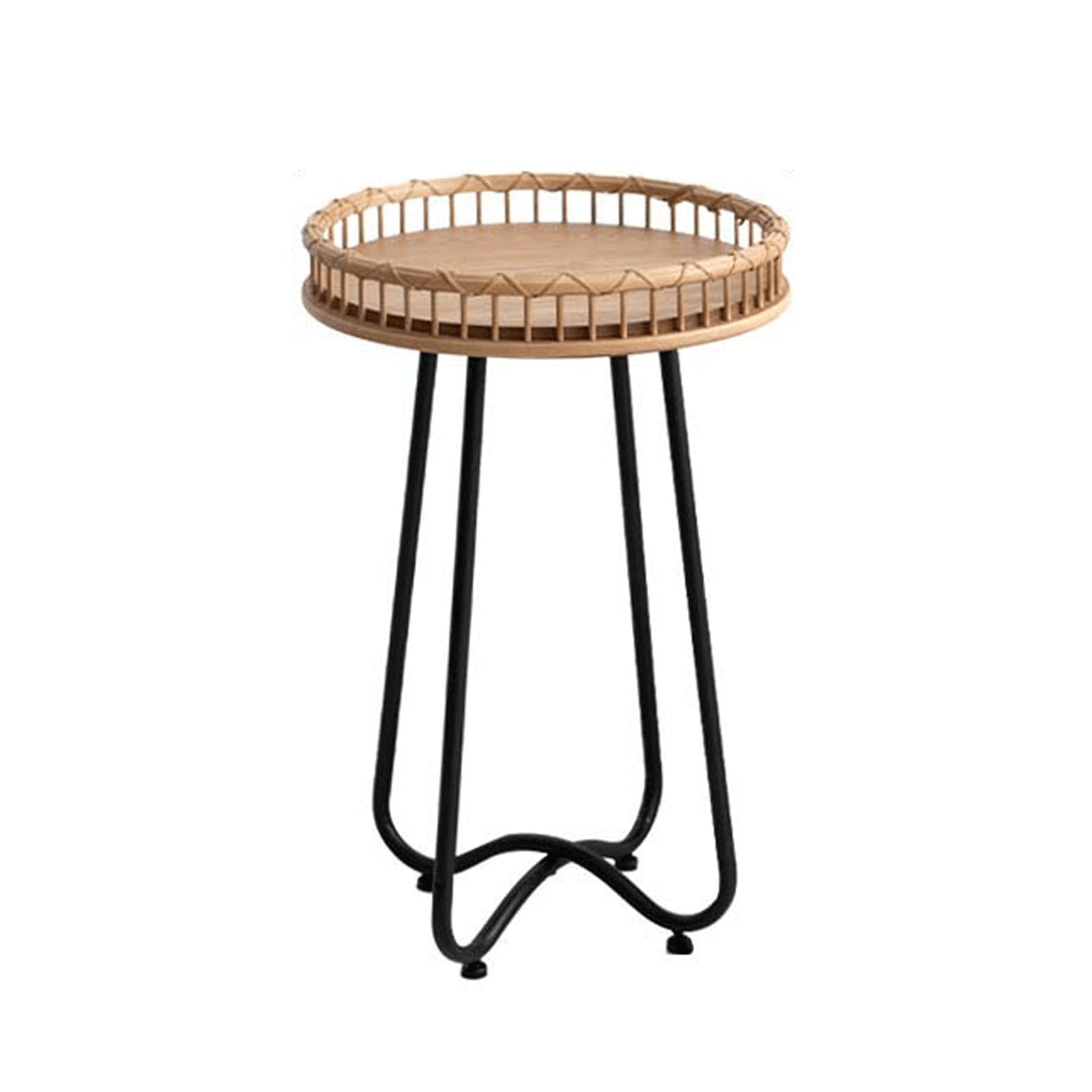 ZGLYUNDING Round Rattan End Table - Small Apartment Side Table for Living Room, Bedroom & Balcony | Compact Space-Saving Furniture for Cozy Home Decor (Size B)