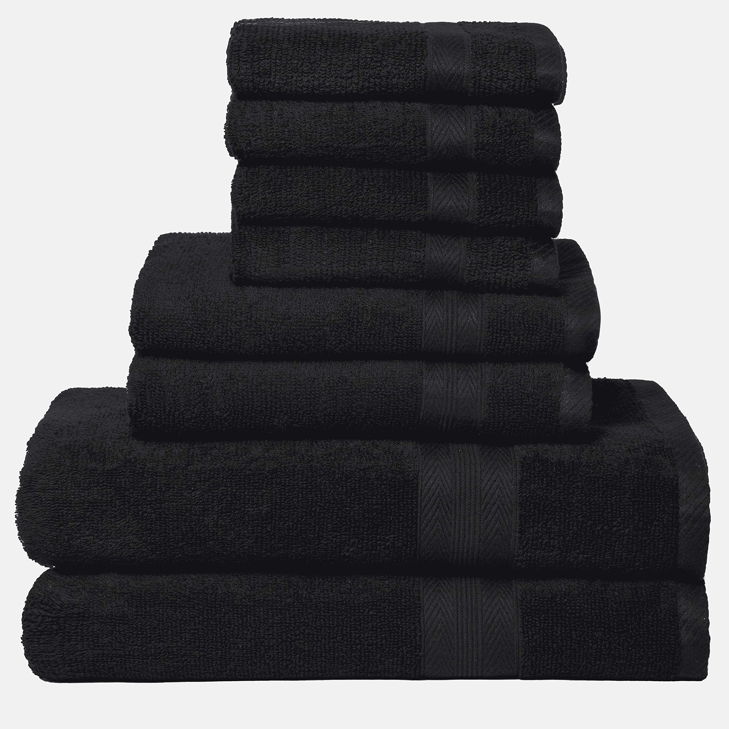 BOUTIQUO 8-Piece Black Bath Towel Set - 100% Ring Spun Cotton, Ultra Soft & Highly Absorbent - Includes 2 Bath Towels (27x54 inches), 2 Hand Towels (16x28 inches), 4 Washcloths (13x13 inches) - Perfect for Bathroom, Spa, Gym & Guest Use