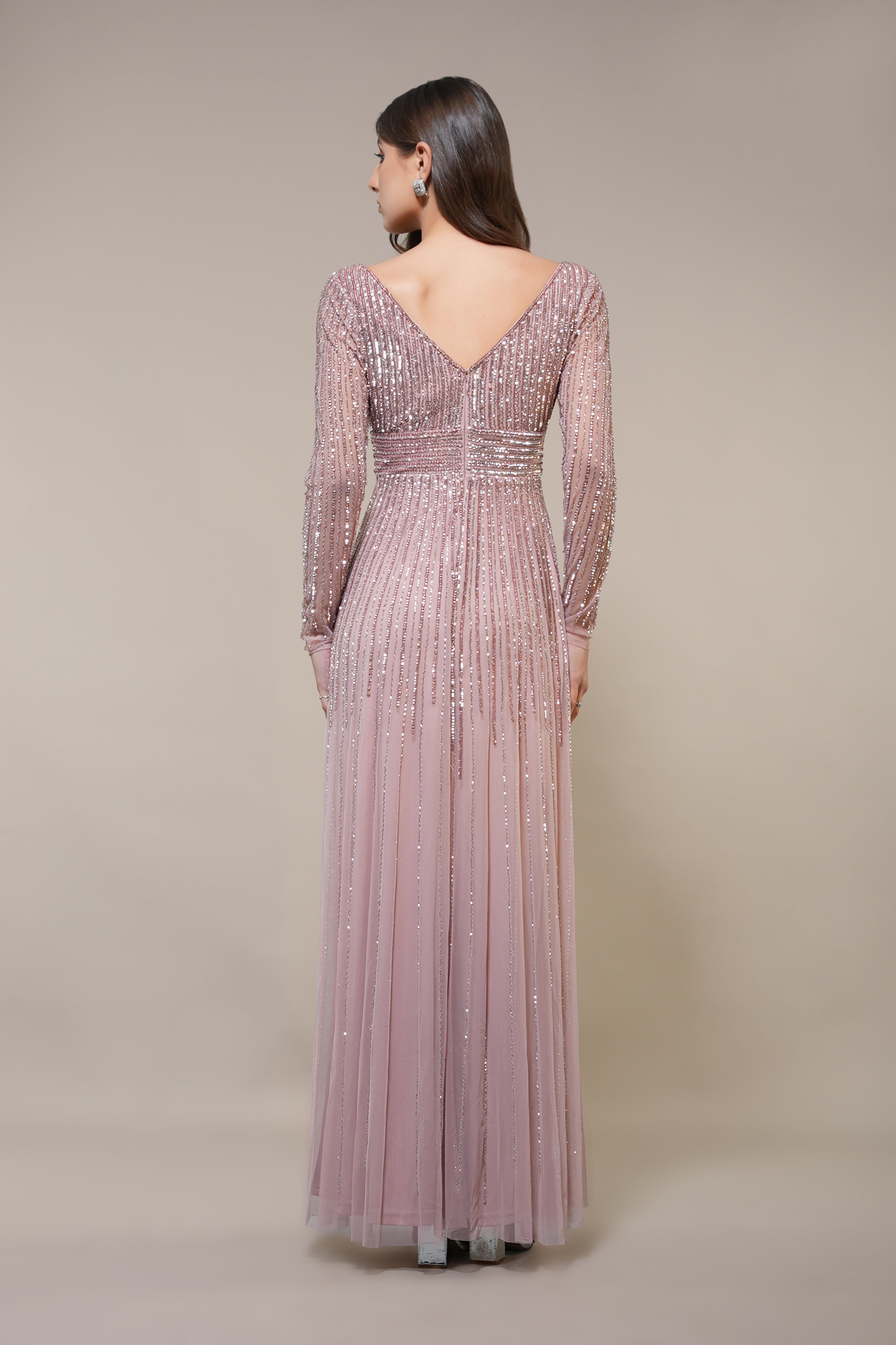 Laura Embellished Maxi Dress in Blush Pink | Elegant Floral Lace Wedding Guest Dress | Perfect for Bridal Shower, Evening Party & Special Occasions