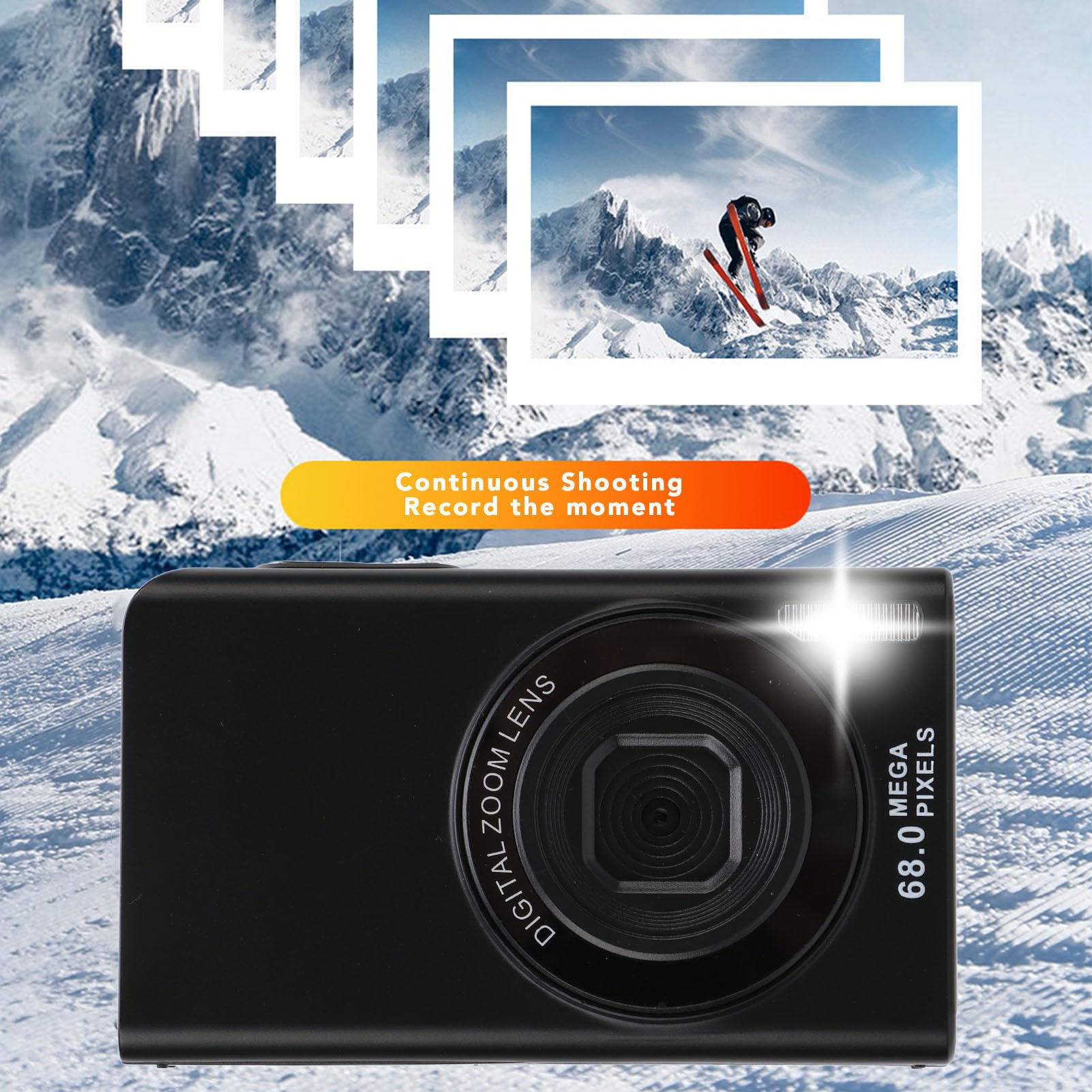 4K 68MP Digital Camera with 16X Zoom & Auto Focus - 2.4 Inch IPS Screen Vlogging Camera with Anti-Shake & Continuous Shooting - Built-in Fill Light for Travel, YouTube Videos & Photography