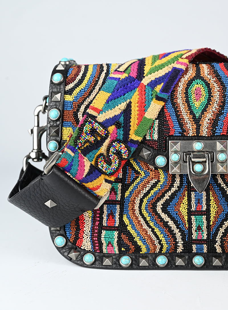 Valentino Rockstud Beaded Guitar Bag - Luxury Crossbody Purse for Women | Perfect for Parties, Dates & Evening Events