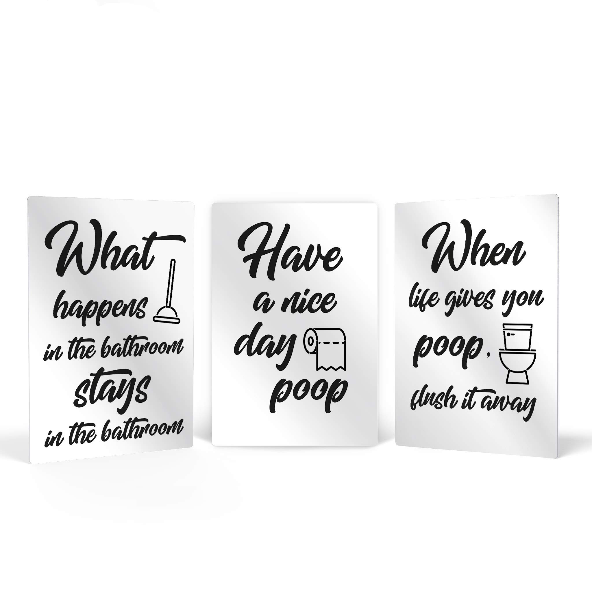 Funny Poop Quote Bathroom Wall Art - 3 Piece Metal Print Set (12x8 Inches) | Ready to Hang Bathroom Decor | Humorous Toilet Signs for Home & Office Restrooms