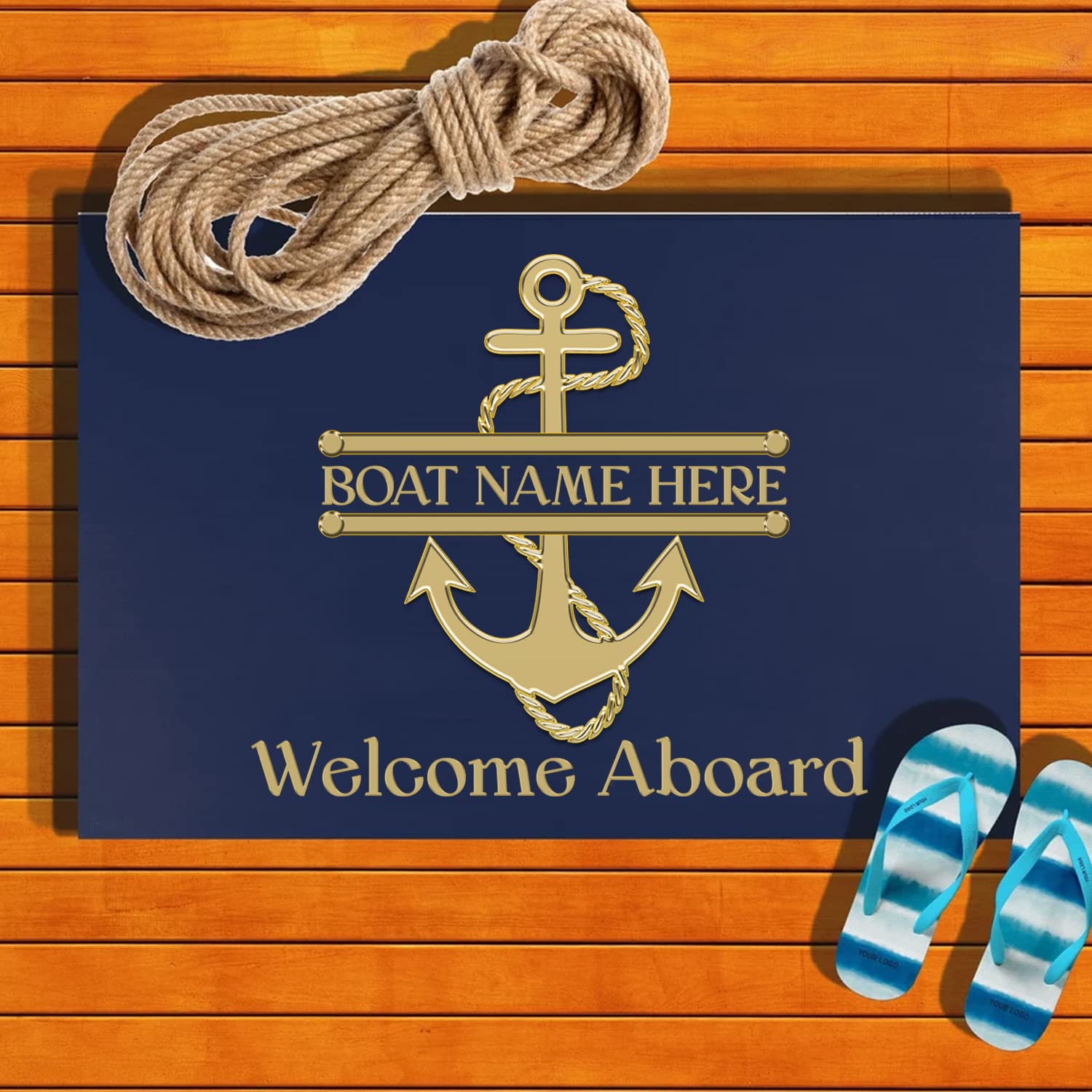 Custom Personalized Welcome Aboard Boat Mat - Non-Slip Anchor Door Mat with Text Name for Yacht & Ship Gifts | 24x16 Inch Nautical Decor for Indoor & Outdoor Use | Perfect for Marine Enthusiasts & Boat Owners