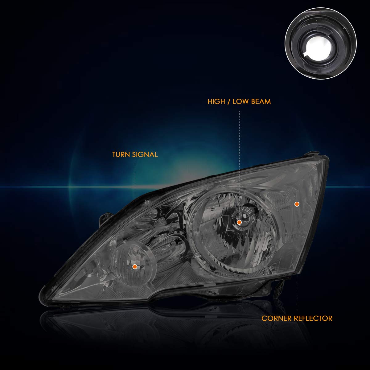 PM PERFORMOTOR Headlight Assembly Compatible with 2007-2011 Honda CRV - Pair of Replacement Headlamps with Smoked Lens & Clear Corner - Perfect for Night Driving & Off-Road Adventures