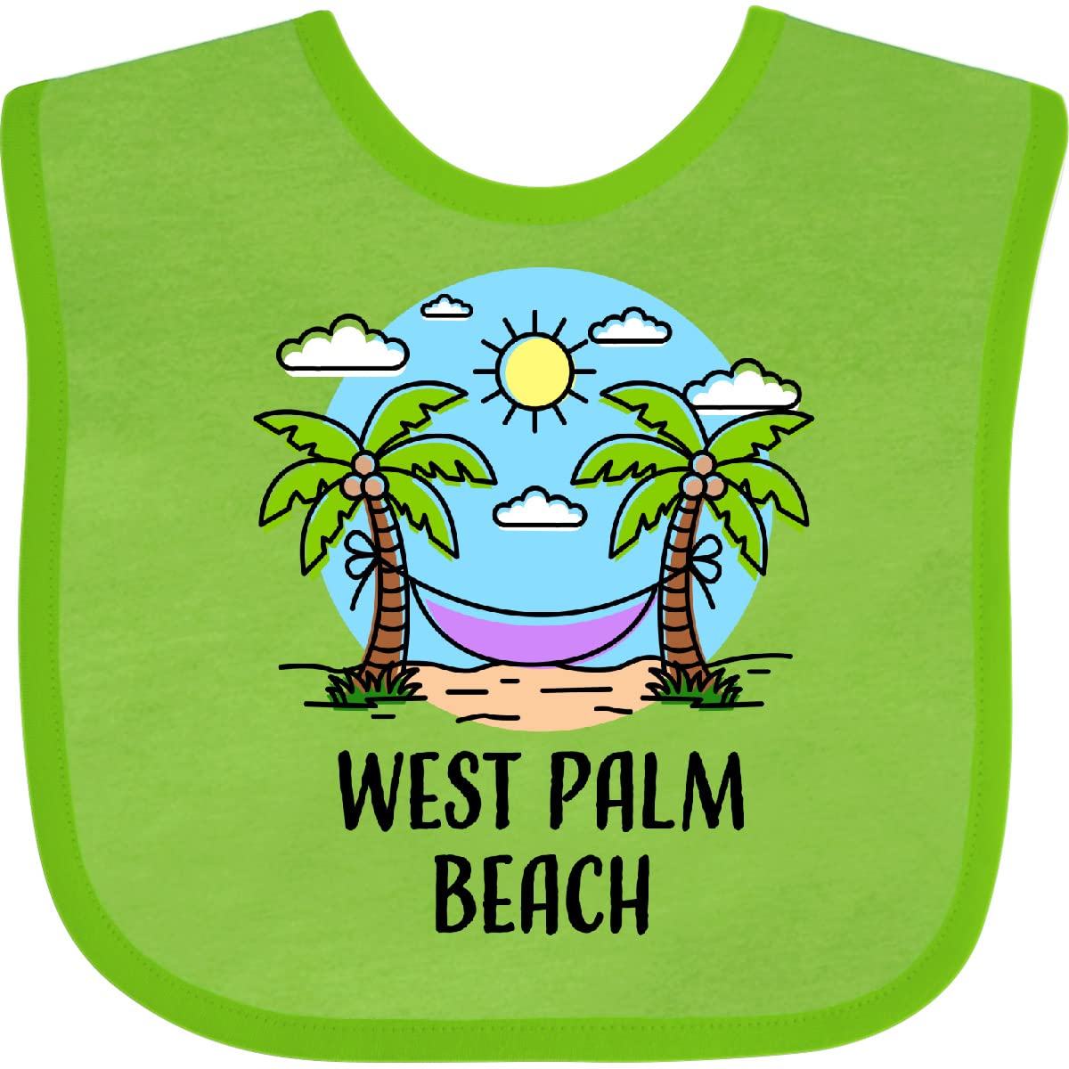 Inktastic Summer Vacation in West Palm Beach Baby Bib - Soft Cotton Drool Bib for Infants & Toddlers - Perfect for Feeding, Teething, and Daycare Use
