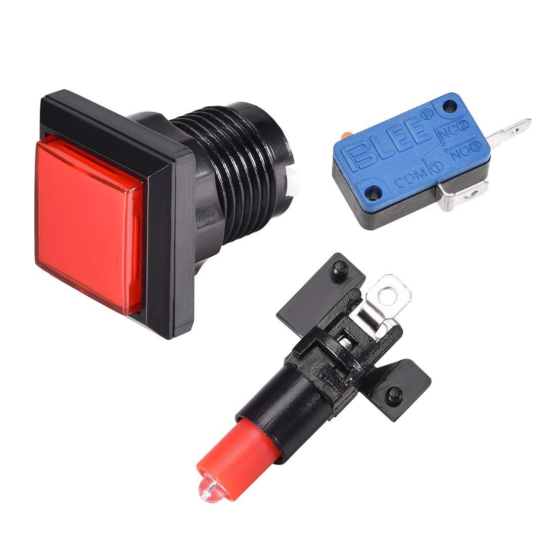 uxcell 34x34mm Square 12V LED Illuminated Arcade Push Button Switch with Micro Switch - Red (2 Pack) for Video Game Cabinets, DIY Arcade Machines & MAME Controllers