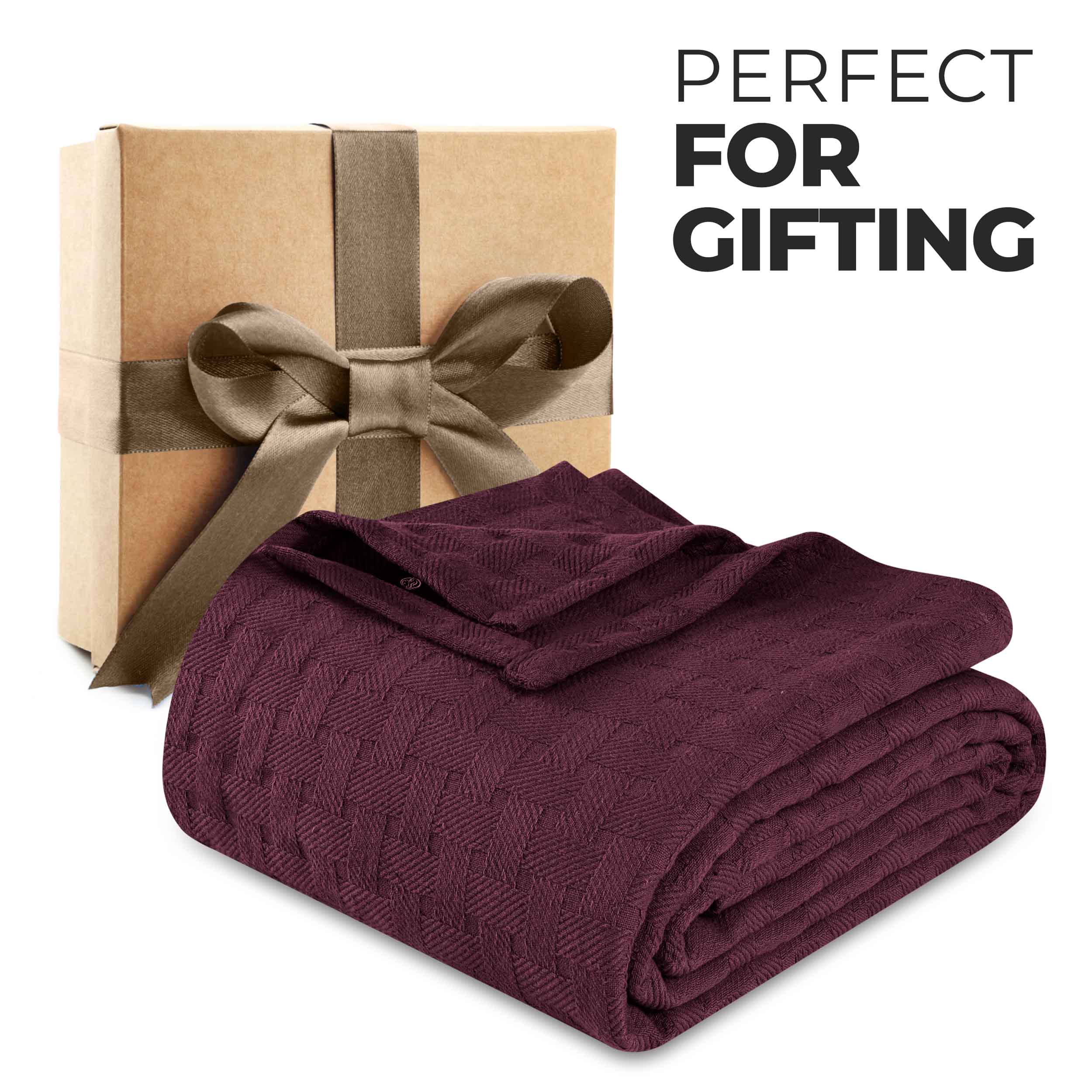 Soft Basketweave All-Season Cotton Bed Blanket & Sofa Throw - Lightweight Breathable Blanket for Bedroom, Living Room, Travel and Outdoor Use