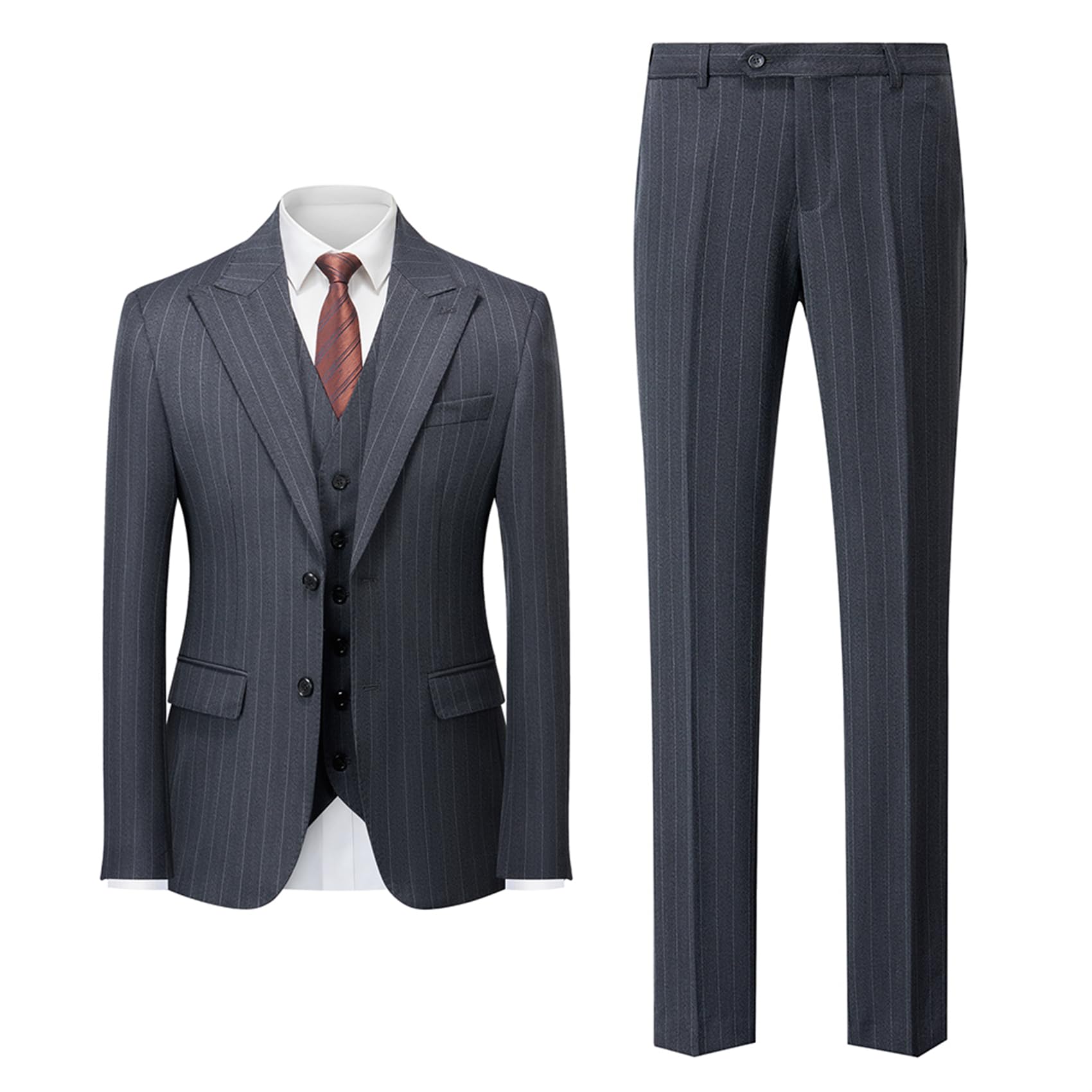 Men's Classic Stripe 3-Piece Business Suit Set - Elegant Two Button Tuxedo Jacket, Vest & Pants for Wedding, Prom & Formal Events | Premium 2025 Collection | Perfect for Business Meetings, Cocktail Parties & Special Occasions