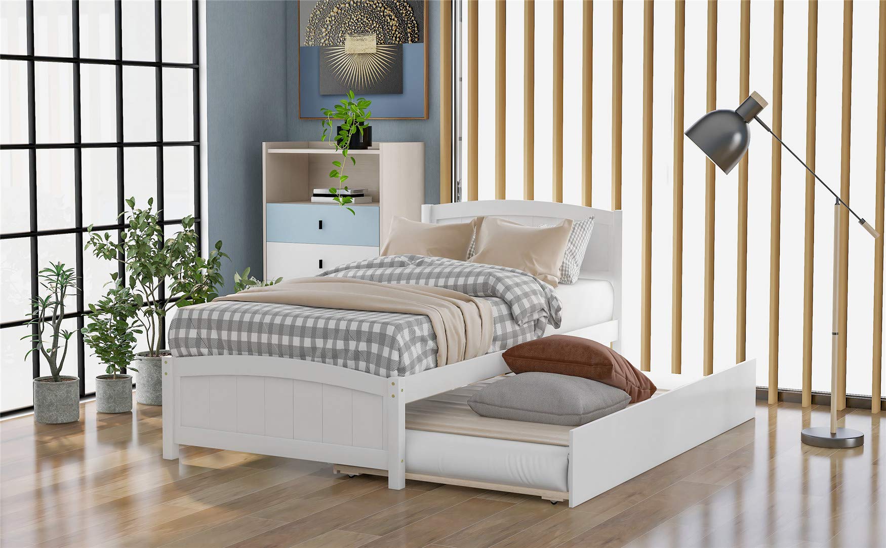 Solid Wood Twin Platform Bed with Headboard & Trundle - Space-Saving for Small Bedrooms