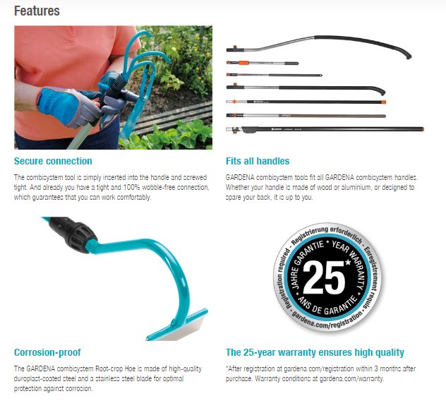 Gardena Combisystem Root Crop Hoe - 8cm Width - Perfect for Weeding and Cultivating Vegetables in Home Gardens