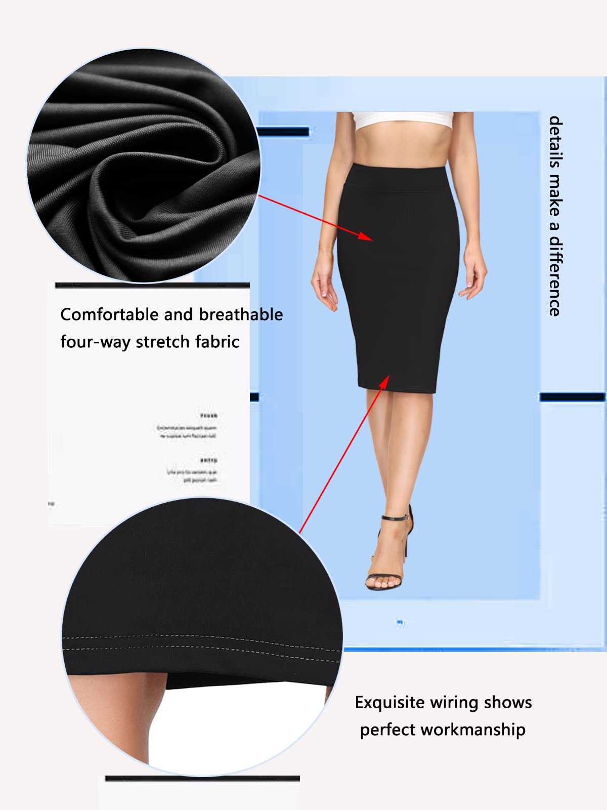 Yige Women's Premium Stretch Office Pencil Skirt - Knee-Length Slim Fit Professional Work Skirt for Business Women - Perfect for Office, Interviews & Formal Events