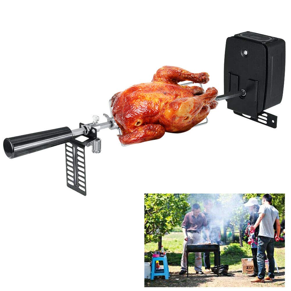 LOYALHEARTDY Stainless Steel BBQ Rotisserie Kit - Automatic Rotating Grill Forks for Roast Pork, Lamb, Chicken - Perfect for Picnics, Barbecues, Campfires & Outdoor Cooking