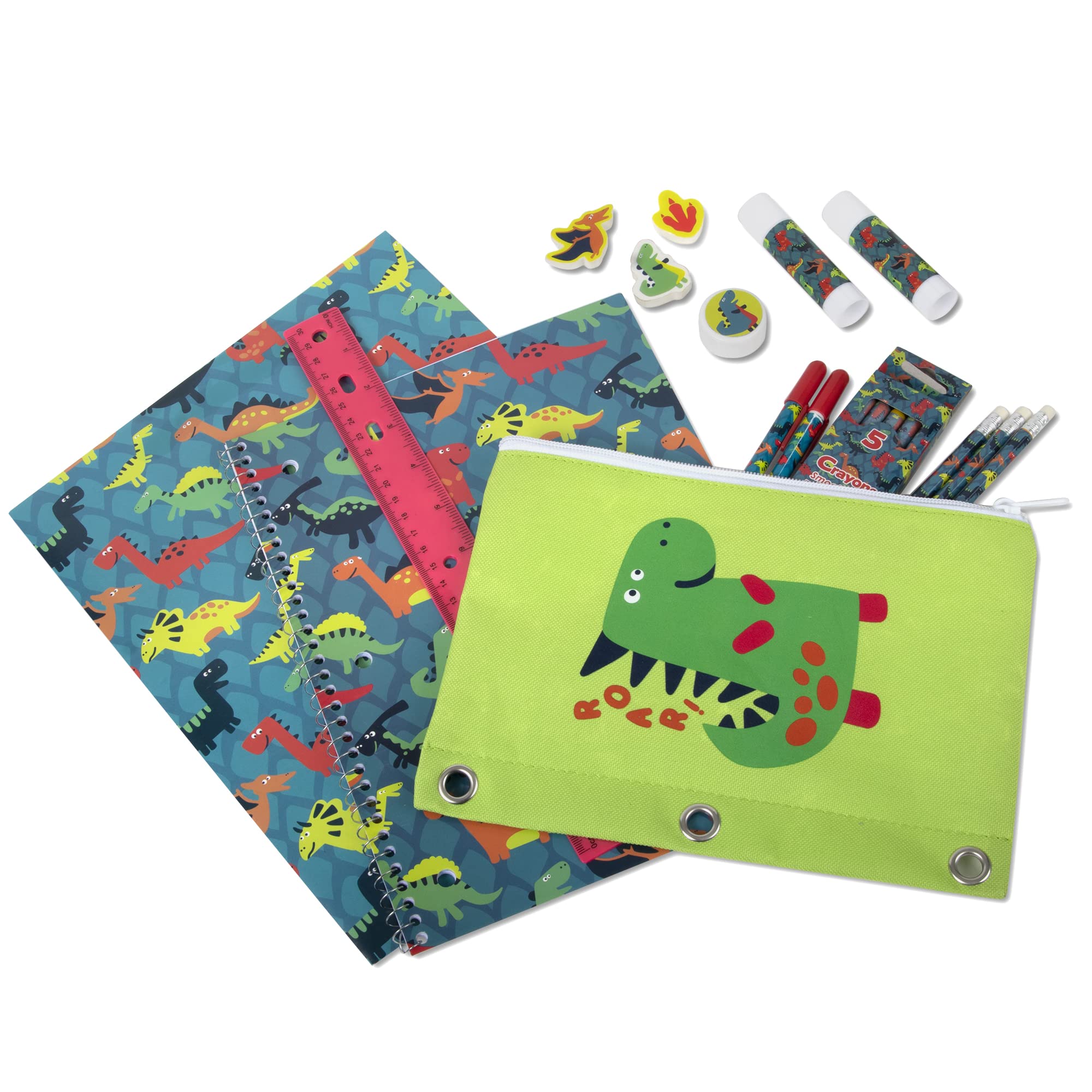 Trail Maker Back to School Supplies Kit for Kids - 20 Piece Dinosaur Themed Set with Pencils, Erasers, Rulers & More (Dandy Dinosaurs) - Perfect for Classroom, Homeschool & Homework