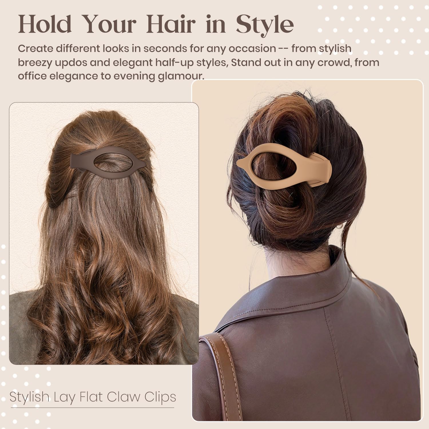 6 PCS Large Flat Hair Clips for Women & Girls - French Style Non-Slip Claw Clips for Thick & Thin Hair - Matte Strong Hold Hair Accessories (Brown) - Perfect for Work, School & Everyday Hairstyles