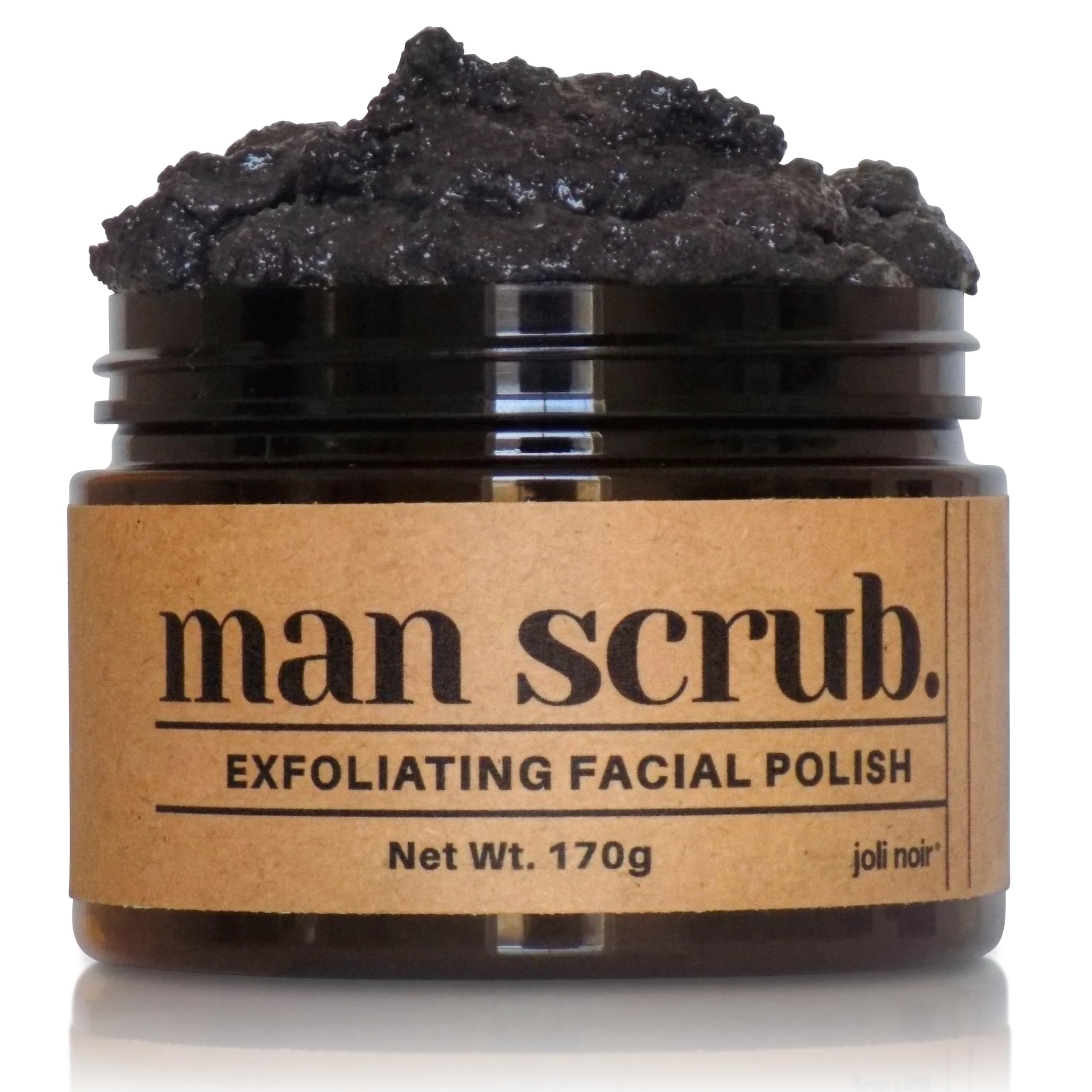 Joli Noir Men's Exfoliating Face Scrub - Activated Charcoal Acne Treatment & Detoxifying Sugar Scrub for Rough, Dull Skin - Deep Cleansing Facial Polish for Daily Skincare Routine & Post-Shave Care
