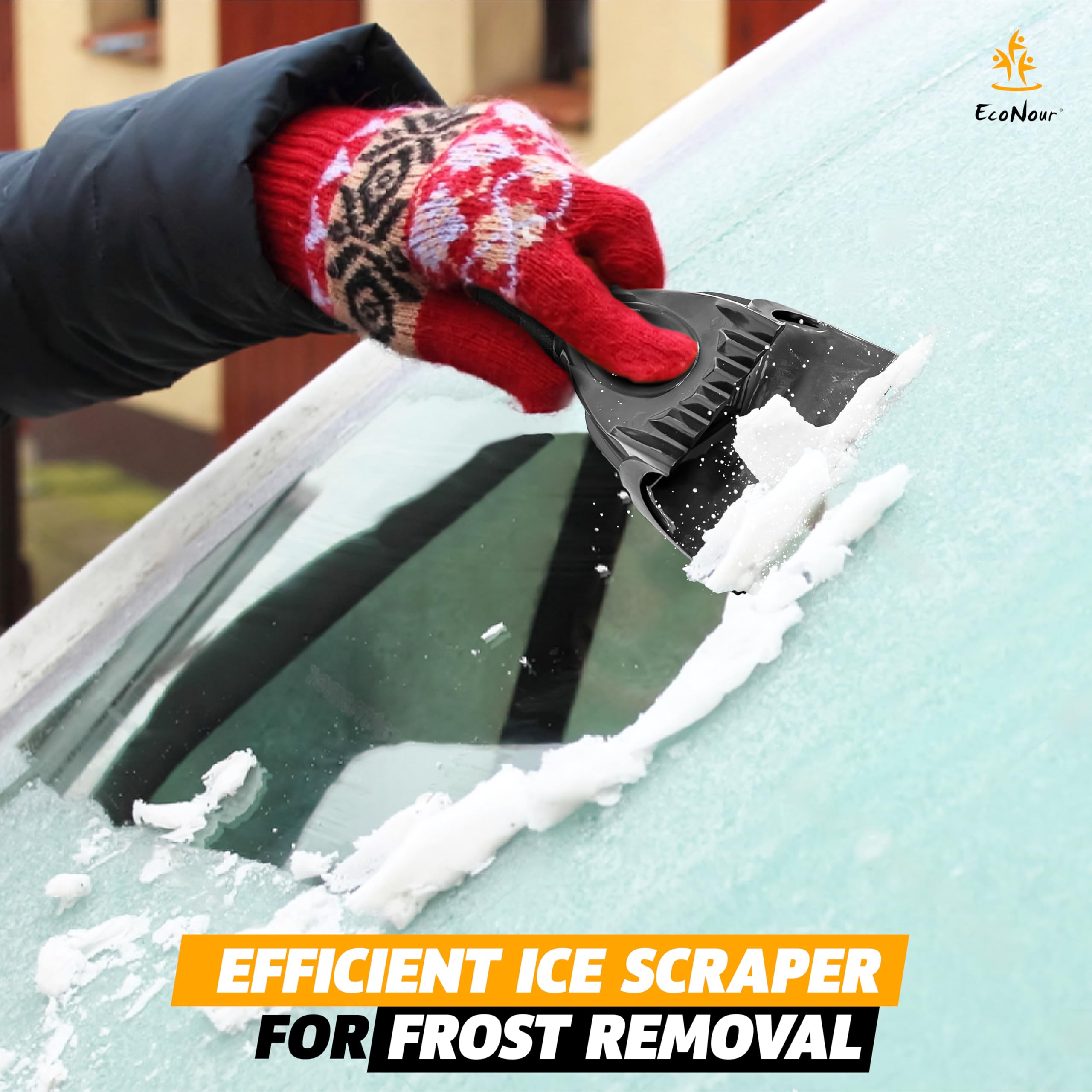 EcoNour Car Windshield Ice Scraper (1 Pack) - Heavy Duty Snow and Frost Remover for Winter - Essential Car Snow Accessories for Safe Winter Driving & Parking