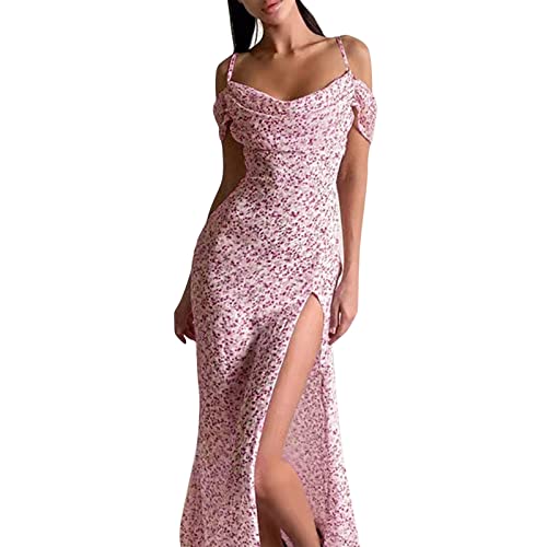 Sexy Hollow Out Wrap Maxi Dress for Women - Spaghetti Strap Low Cut Cami Sundress, Bodycon Summer Beach Formal Dress (Pink, XL) | Perfect for Beach Vacations, Date Nights & Summer Parties
