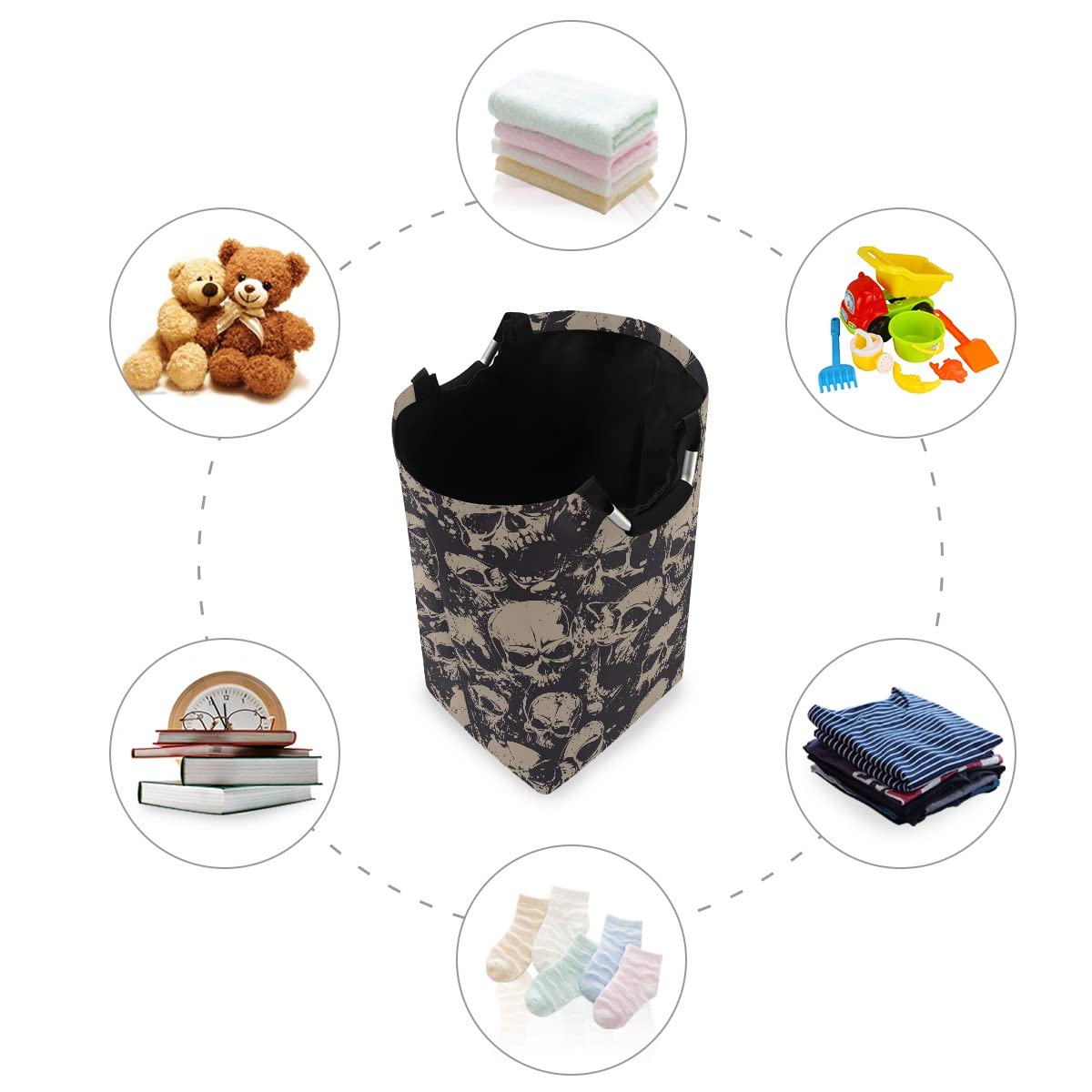 Foldable Collapsible Laundry Hamper Bag with Handles - Grunge Skull Design for Laundry Room, Bathroom Storage & Organization - Perfect for College Dorms, Camping & Travel