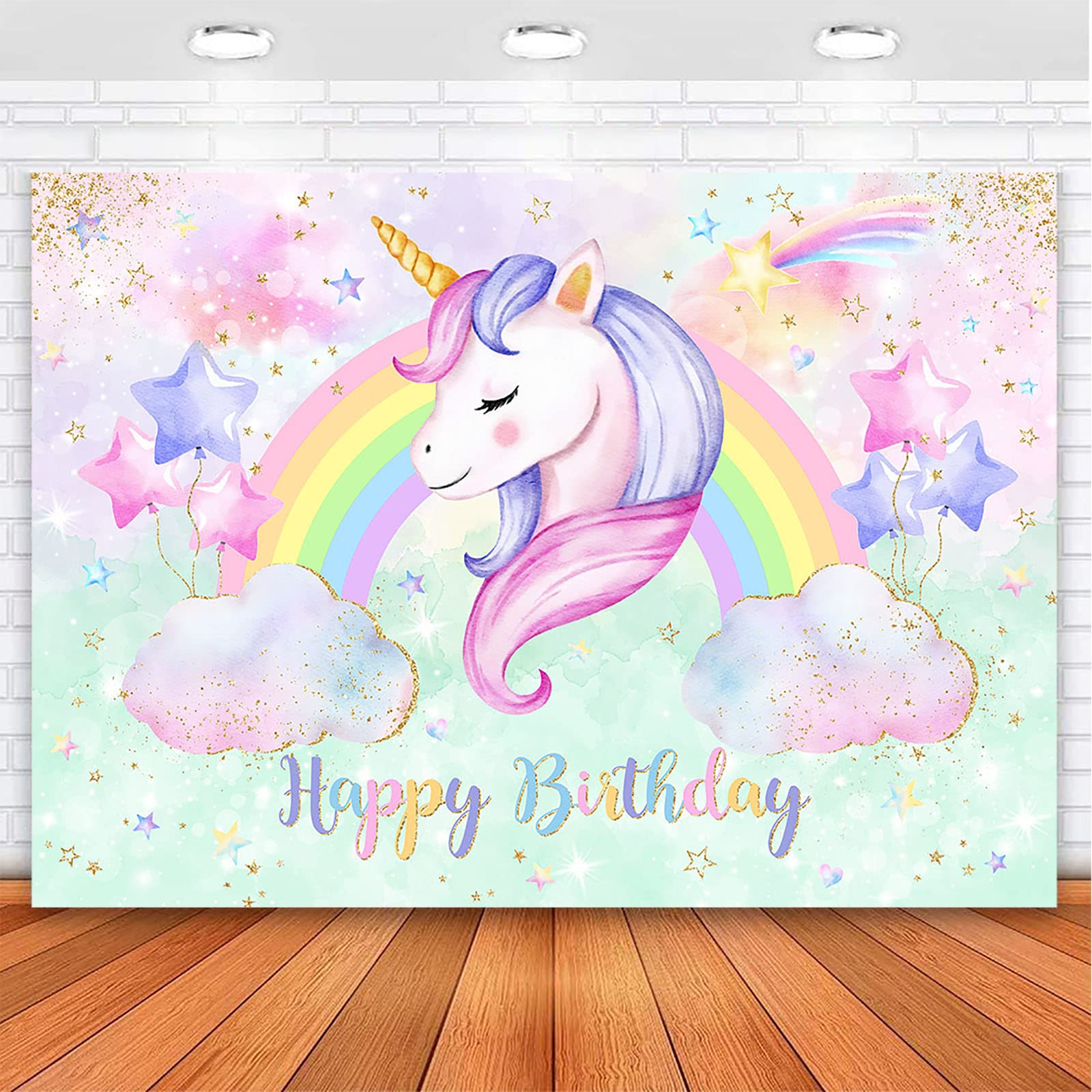 Avezano Unicorn Birthday Backdrop - Pastel Rainbow Decor for Girls Birthday Party, 7x5 ft, Perfect for Unicorn Themed Celebrations, Baby Showers & Photo Booths