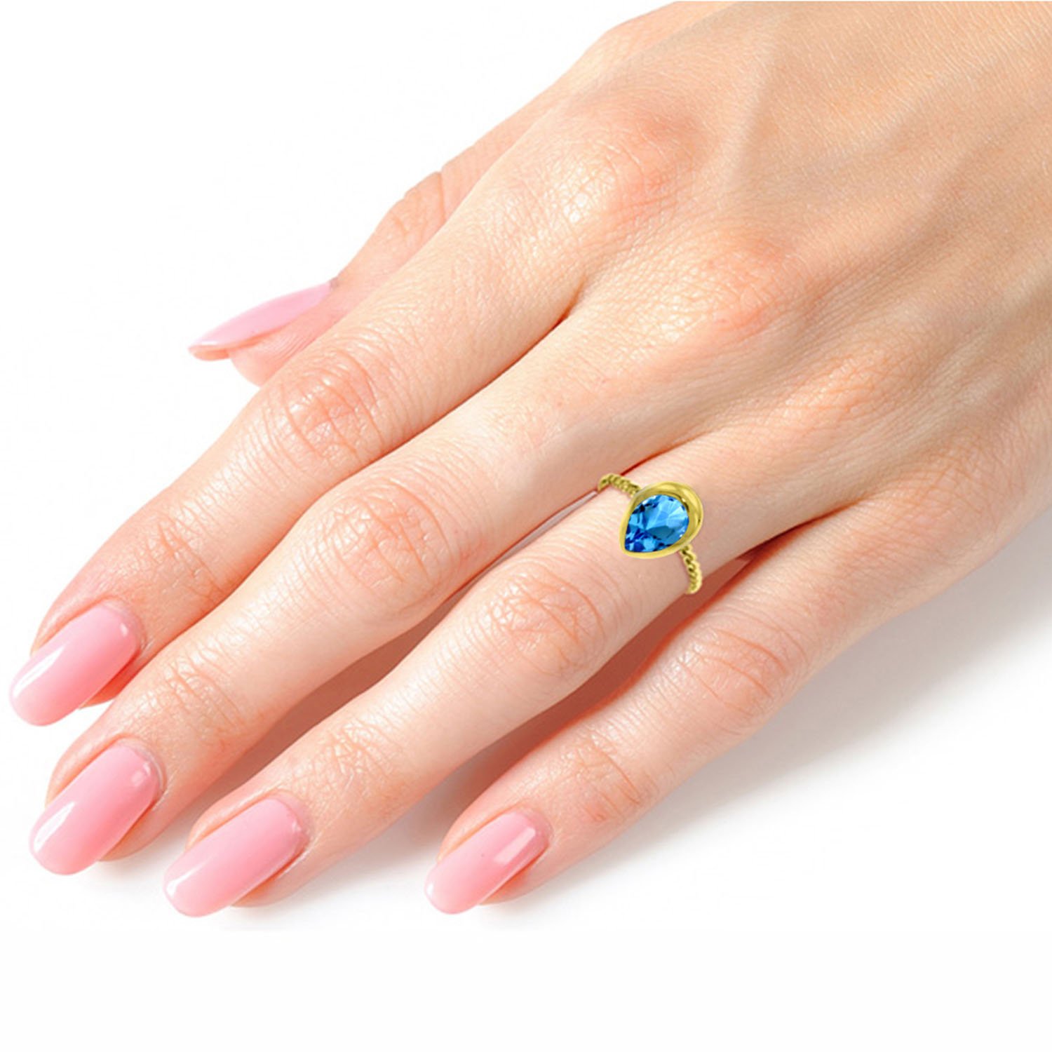 14K Solid Gold Pear Shape Blue Topaz Ring for Women - Elegant Jewelry Gift