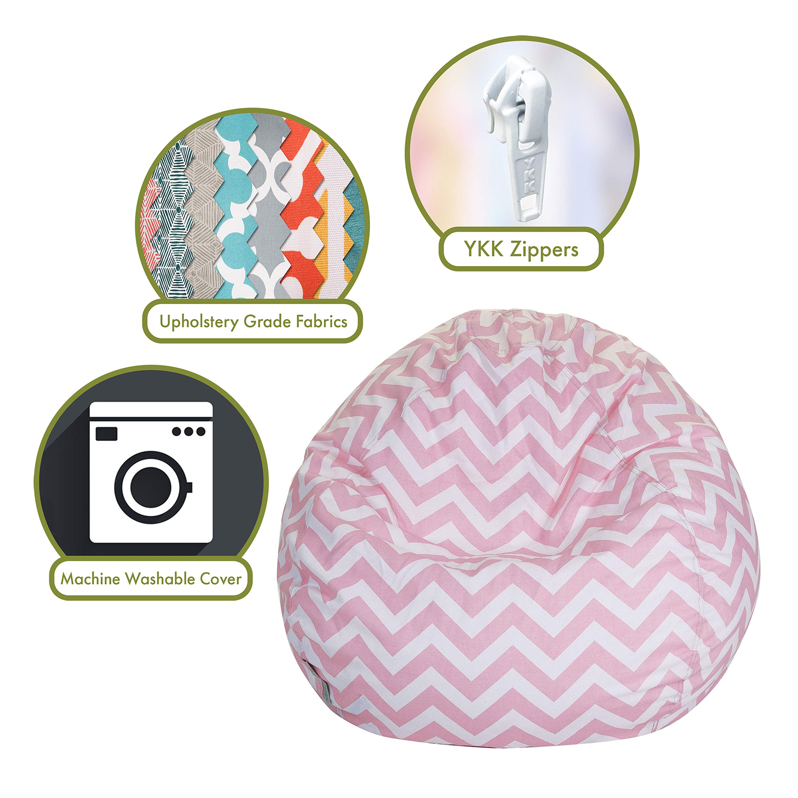 Majestic Home Goods Chevron Baby Pink Large Bean Bag Chair - Ultra Soft & Comfortable for Kids, Teens & Adults - Perfect for Living Room, Bedroom, Dorm & Game Room Relaxation