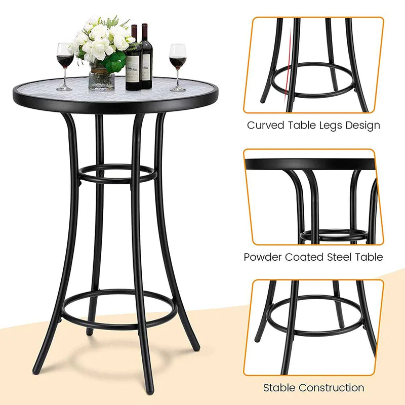 Tempered Glass Metal Outdoor Patio Dining Table - Perfect for Backyard, Garden, and Poolside Gatherings